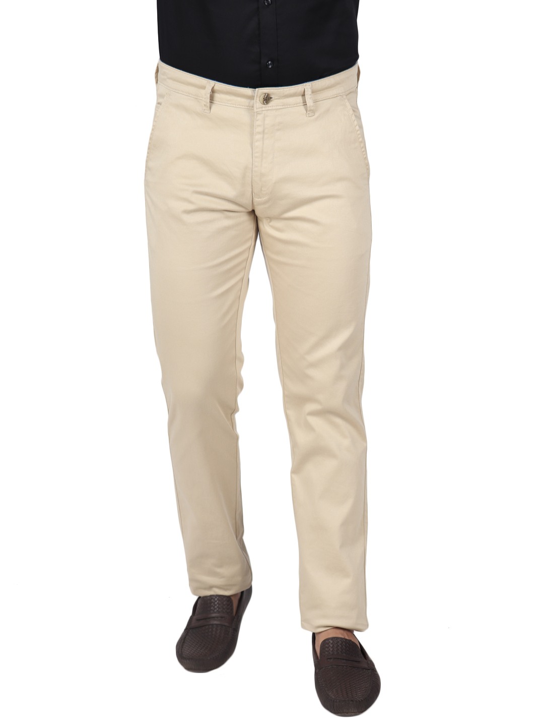 D'cot by Donear Men's Beige Cotton Trousers