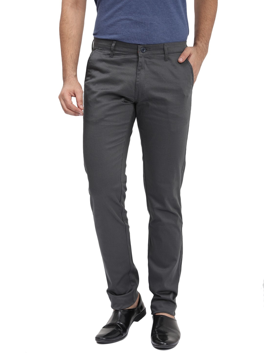 D'cot by Donear Men's Grey Cotton Trousers