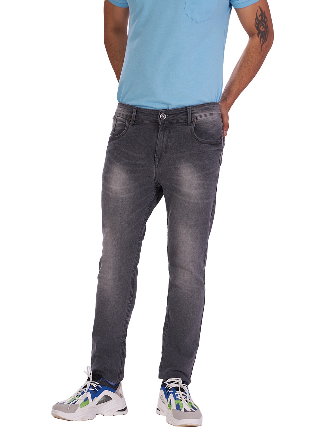 D'cot by Donear Men's Grey Cotton Jeans