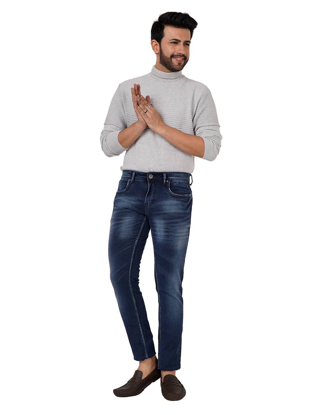 D'cot by Donear Men's Greyish Blue Cotton Jeans