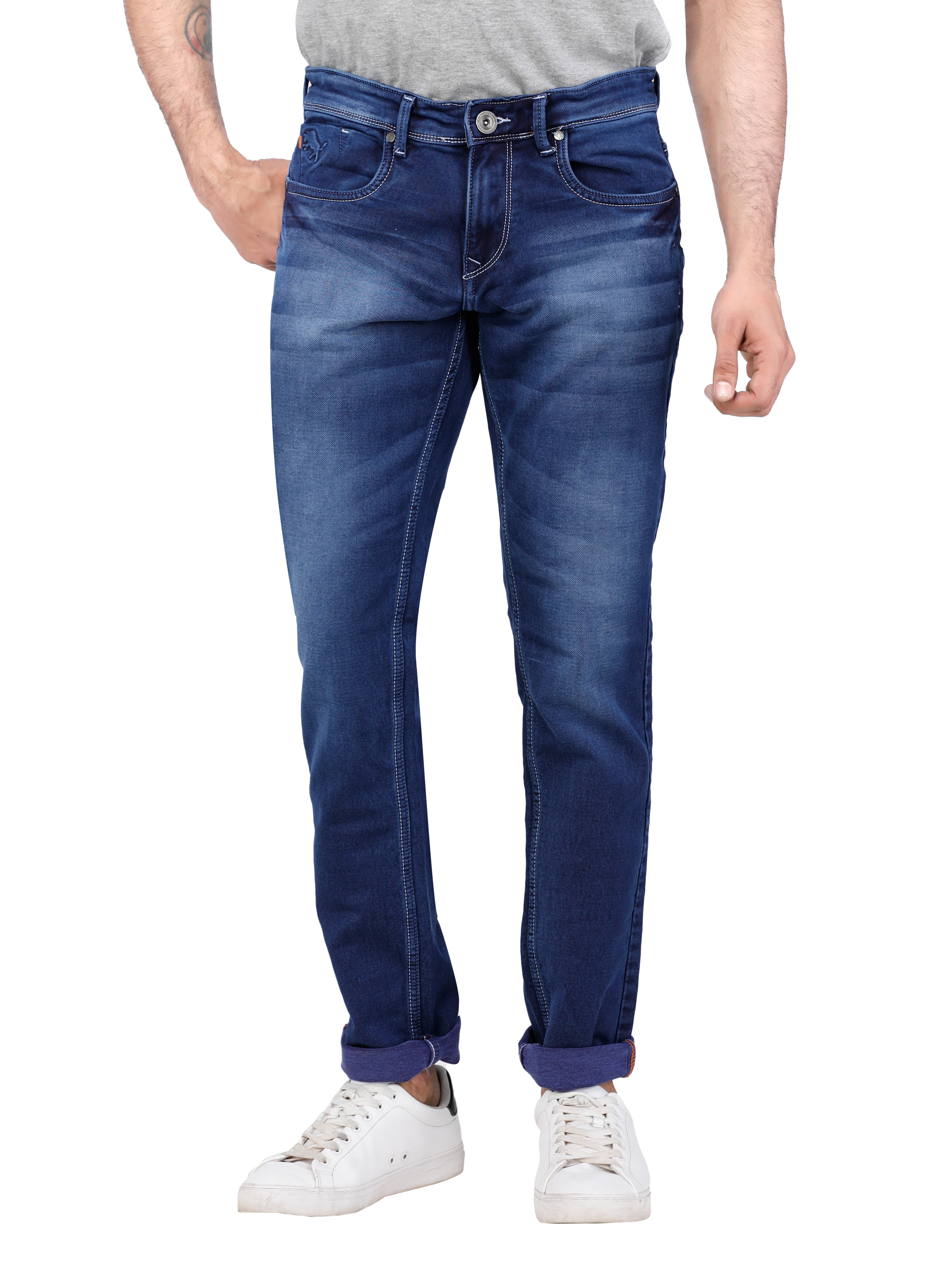 D'cot by Donear | D'cot by Donear Men Blue Cotton Slim Knitted Jeans 0
