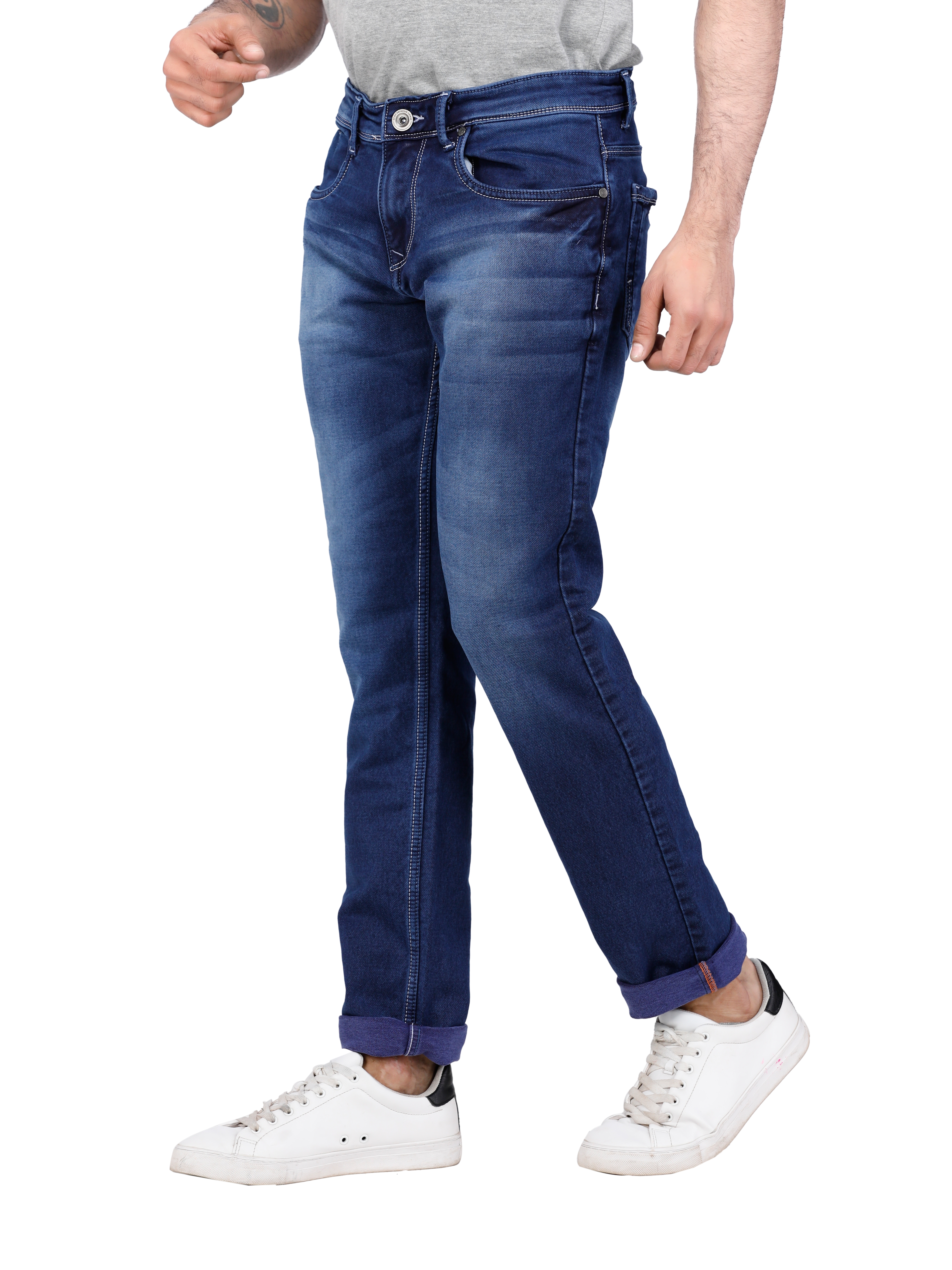 D'cot by Donear | D'cot by Donear Men Blue Cotton Slim Knitted Jeans 2