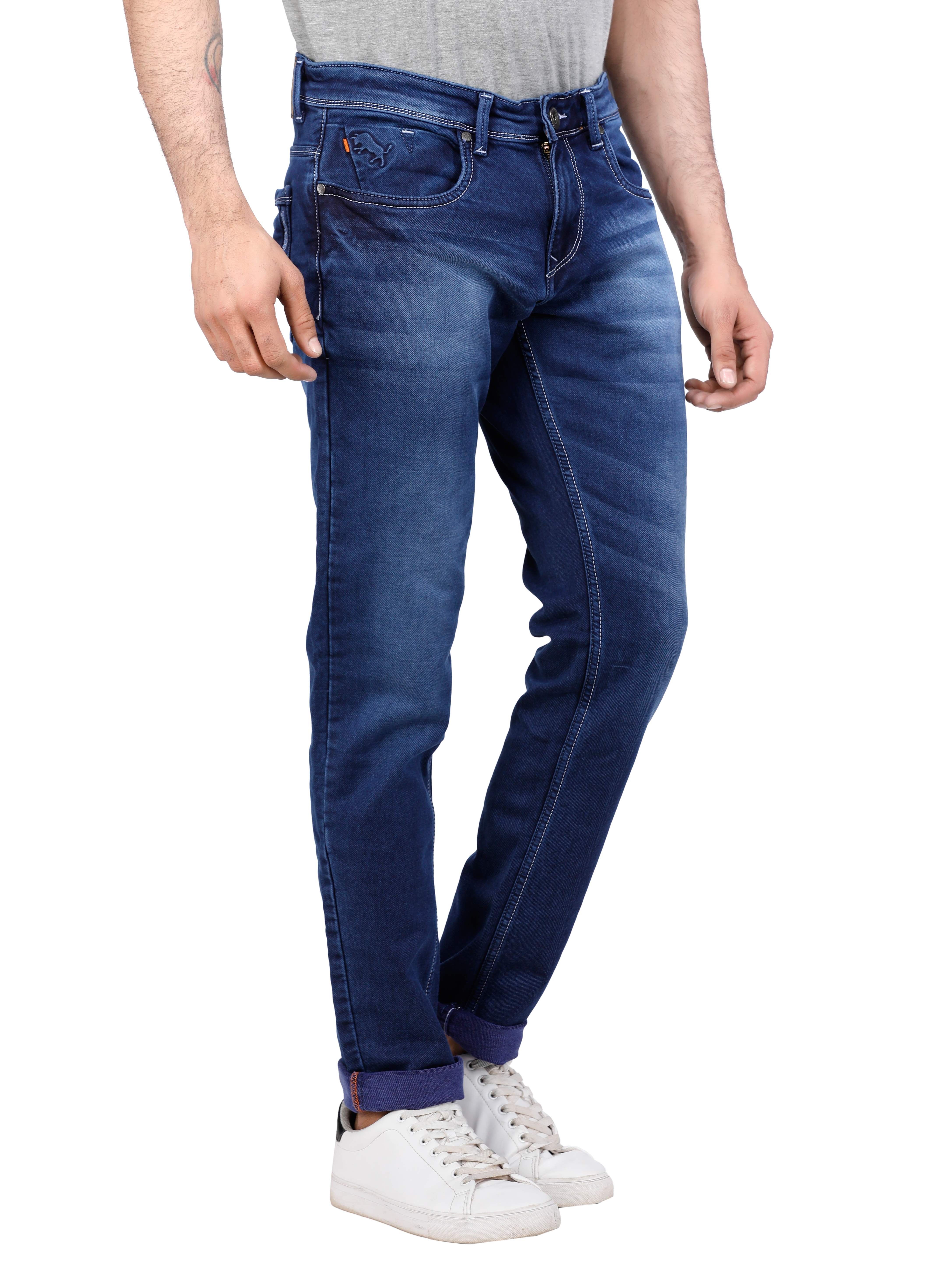 D'cot by Donear | D'cot by Donear Men Blue Cotton Slim Knitted Jeans 3