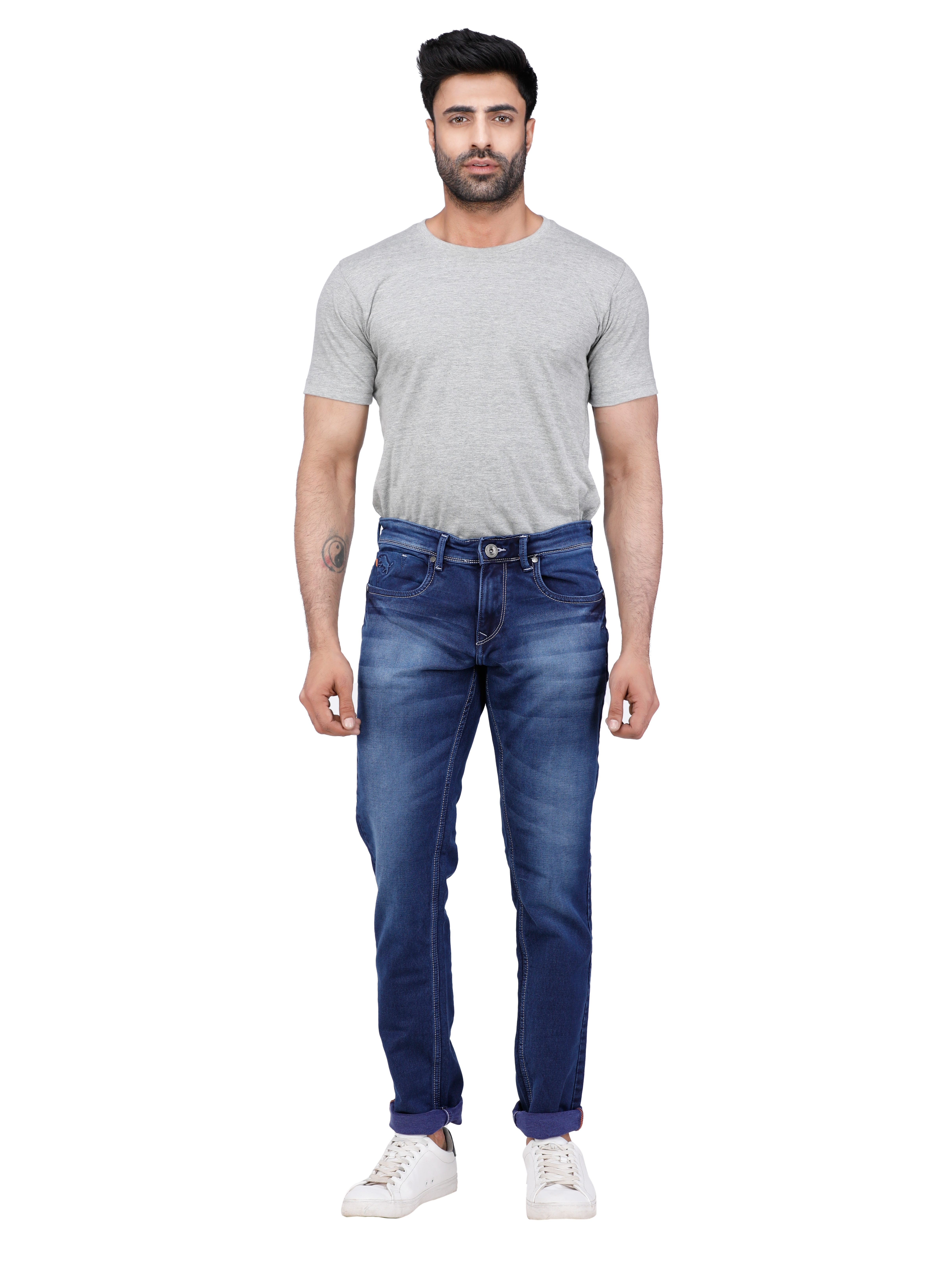 D'cot by Donear | D'cot by Donear Men Blue Cotton Slim Knitted Jeans 4