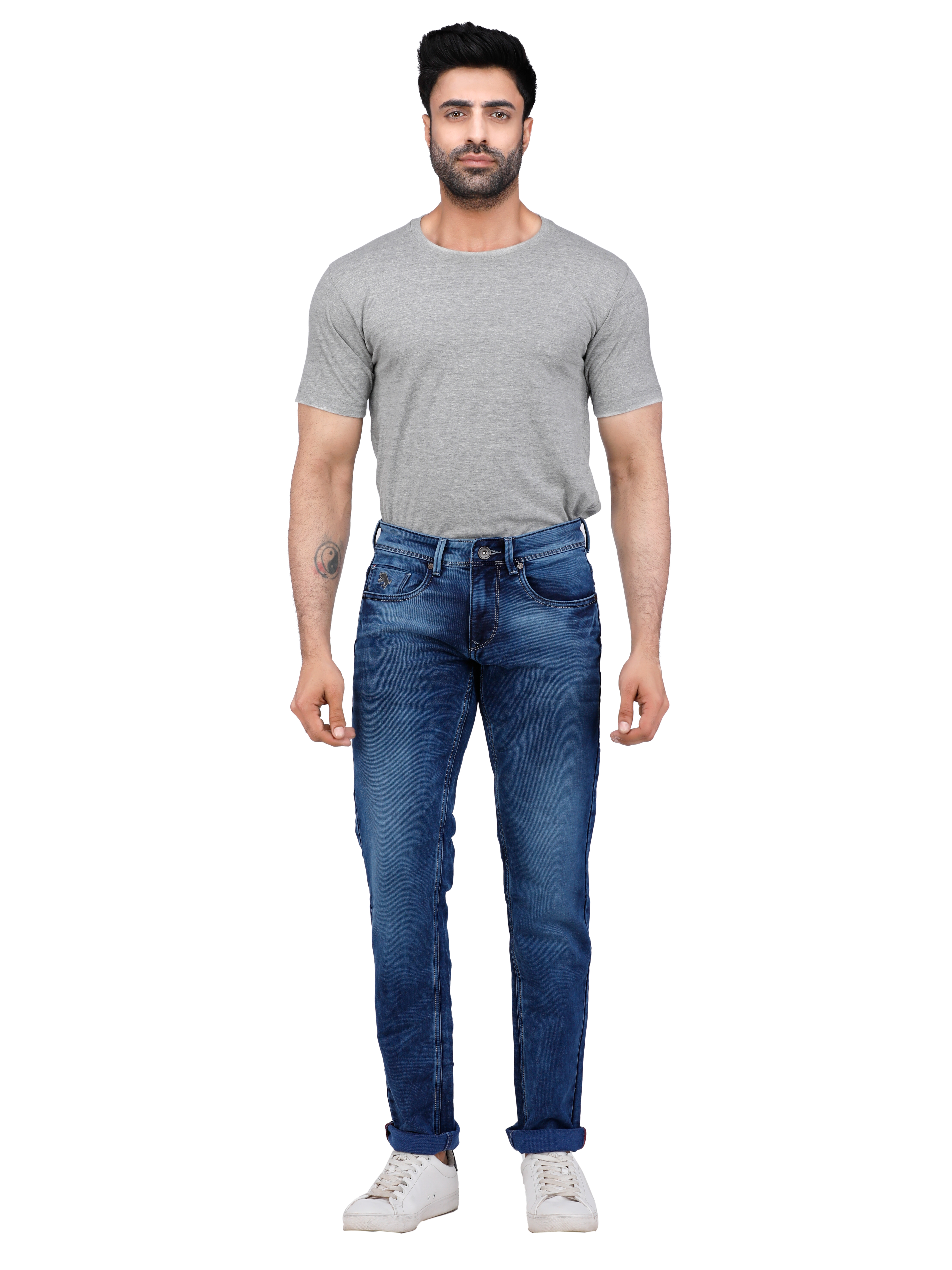 D'cot by Donear | D'cot by Donear Men Blue Cotton Skinny Solid Jeans 4