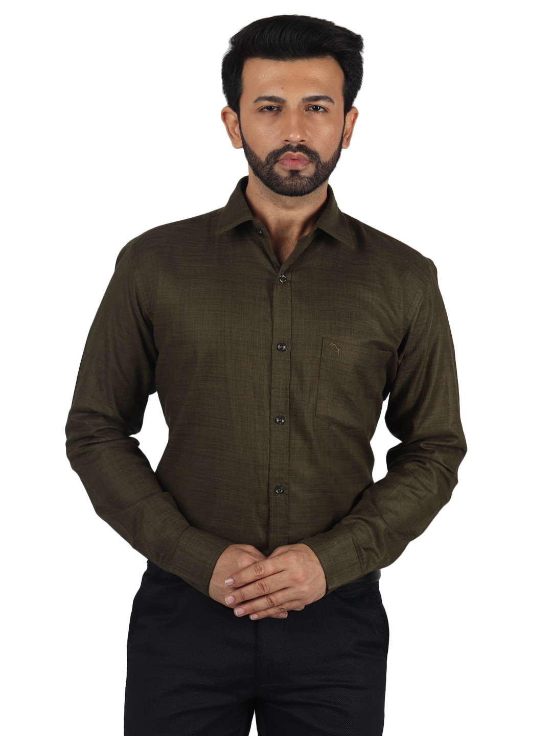 D'cot by Donear Men's Green Cotton Formal Shirts