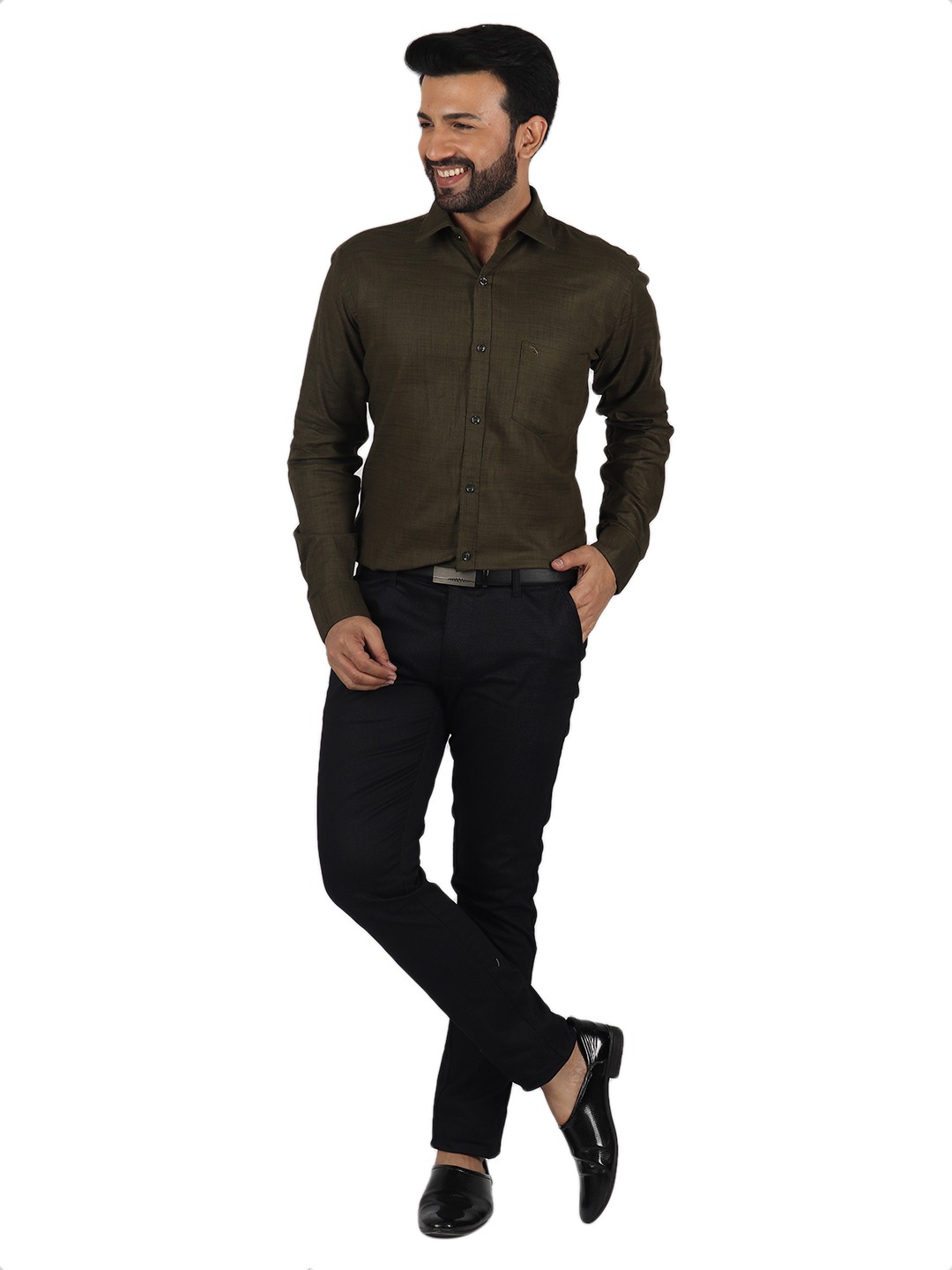 D'cot by Donear Men's Green Cotton Formal Shirts