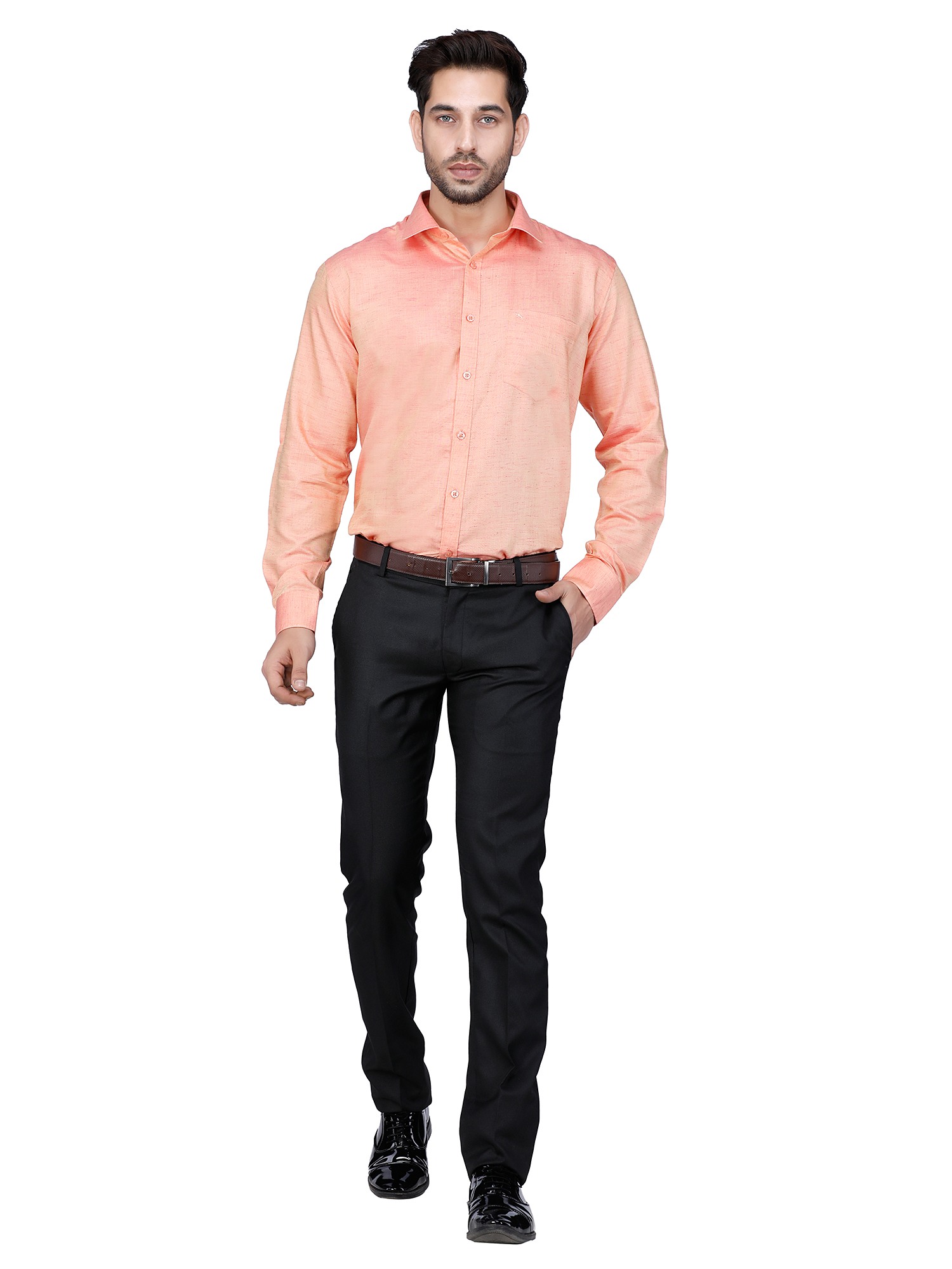 D'cot by Donear Men Orange Polycotton Slim Solid Formal Shirts