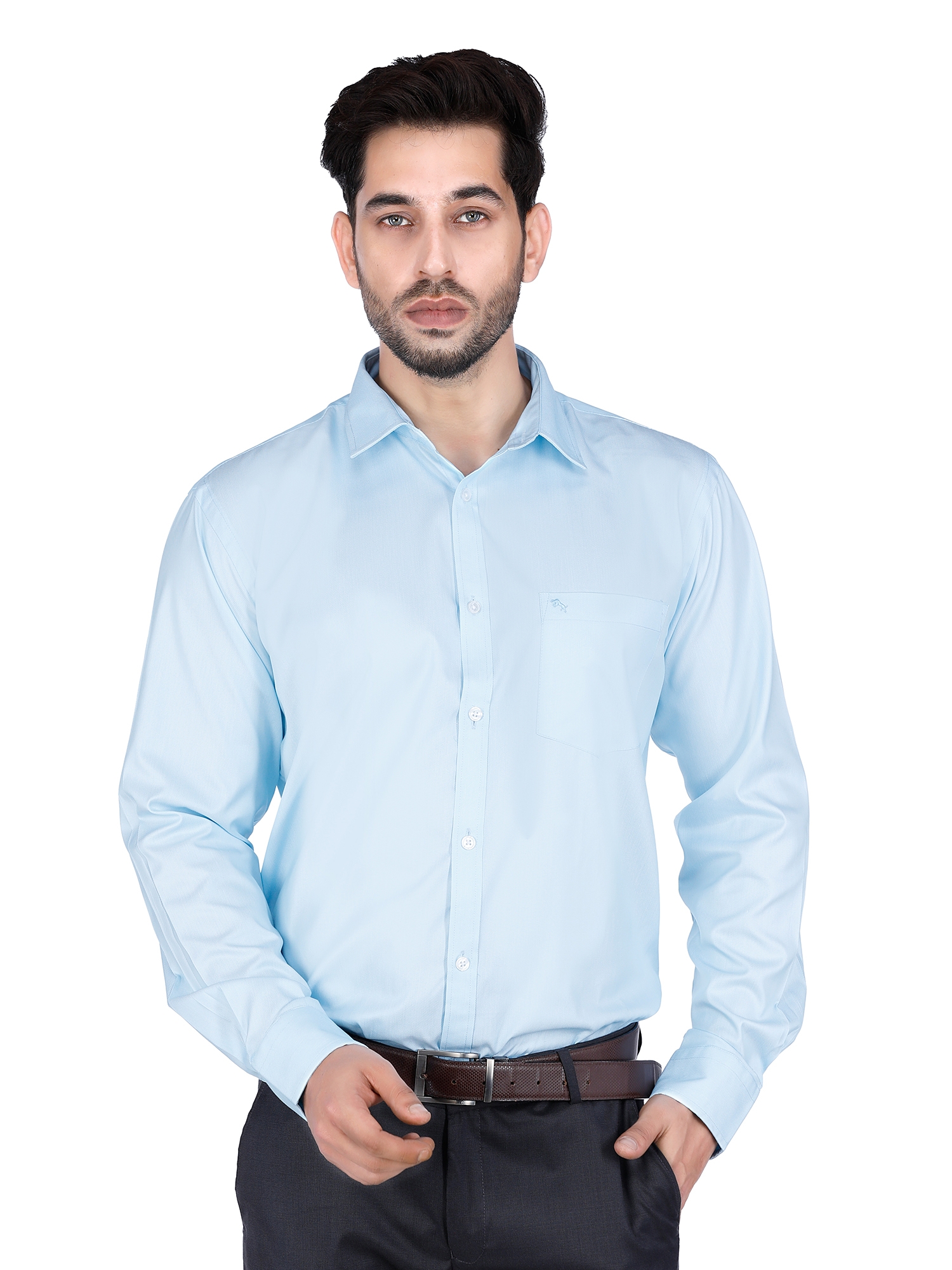 D'cot by Donear Men Blue Polycotton Slim Solid Formal Shirts
