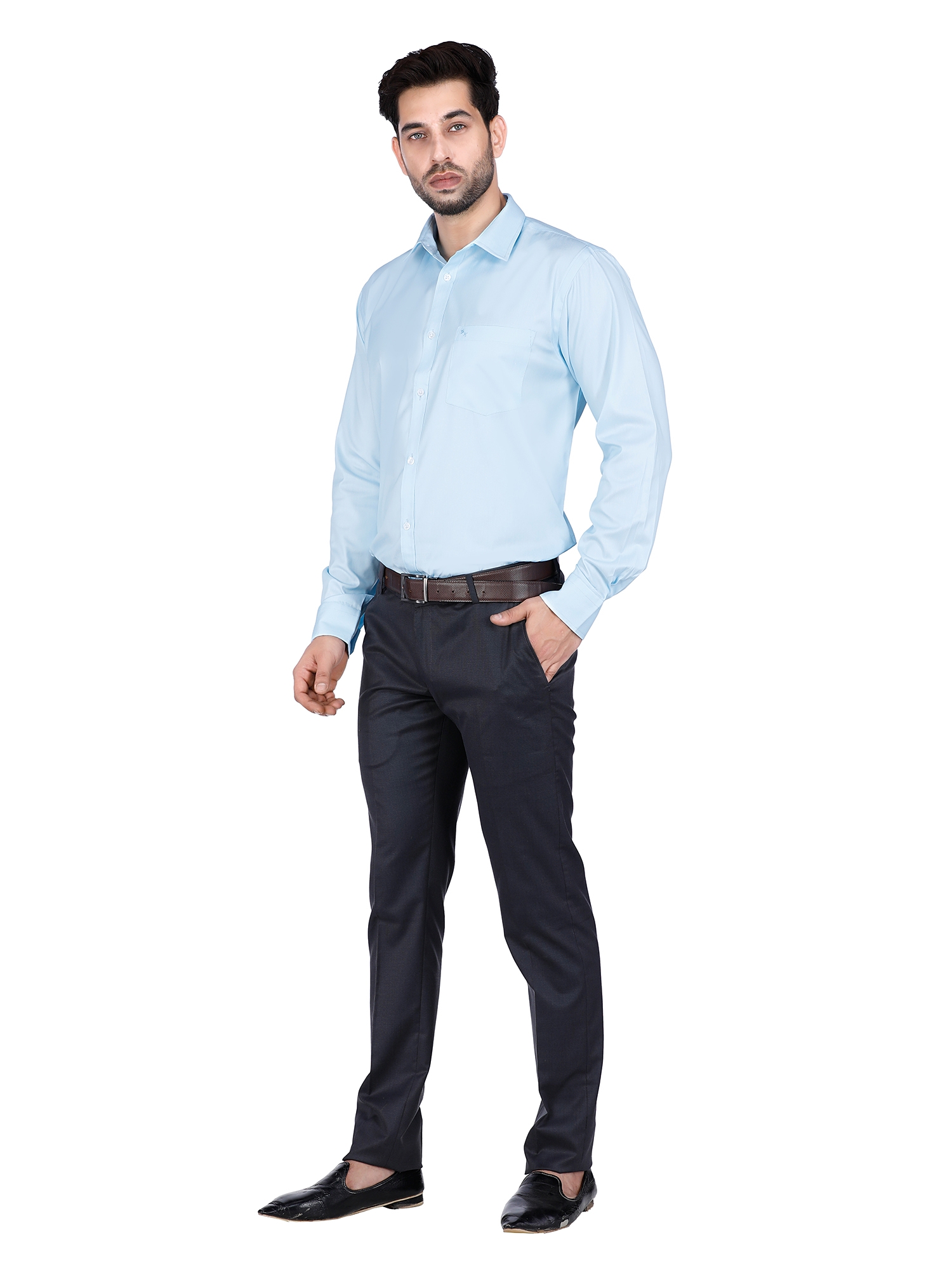 D'cot by Donear Men Blue Polycotton Slim Solid Formal Shirts