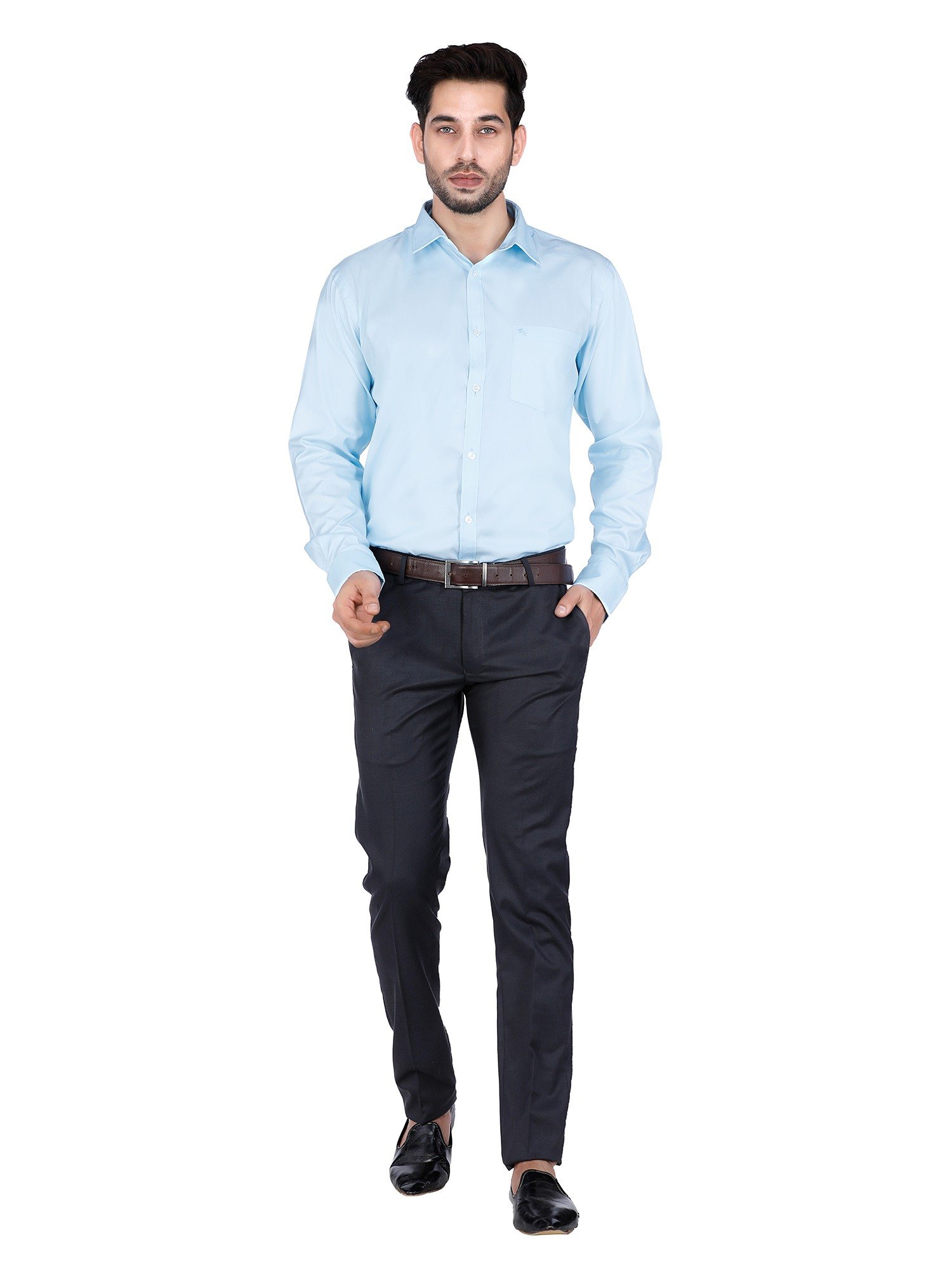 D'cot by Donear Men Blue Polycotton Slim Solid Formal Shirts