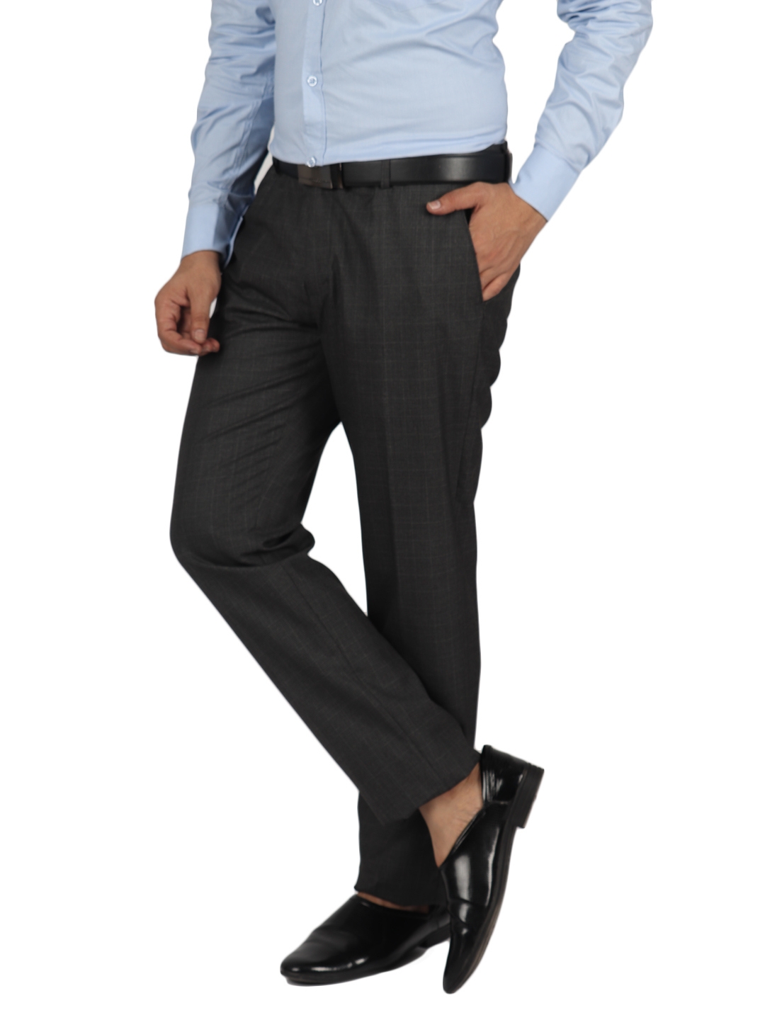 Men's Black Polyester Trousers