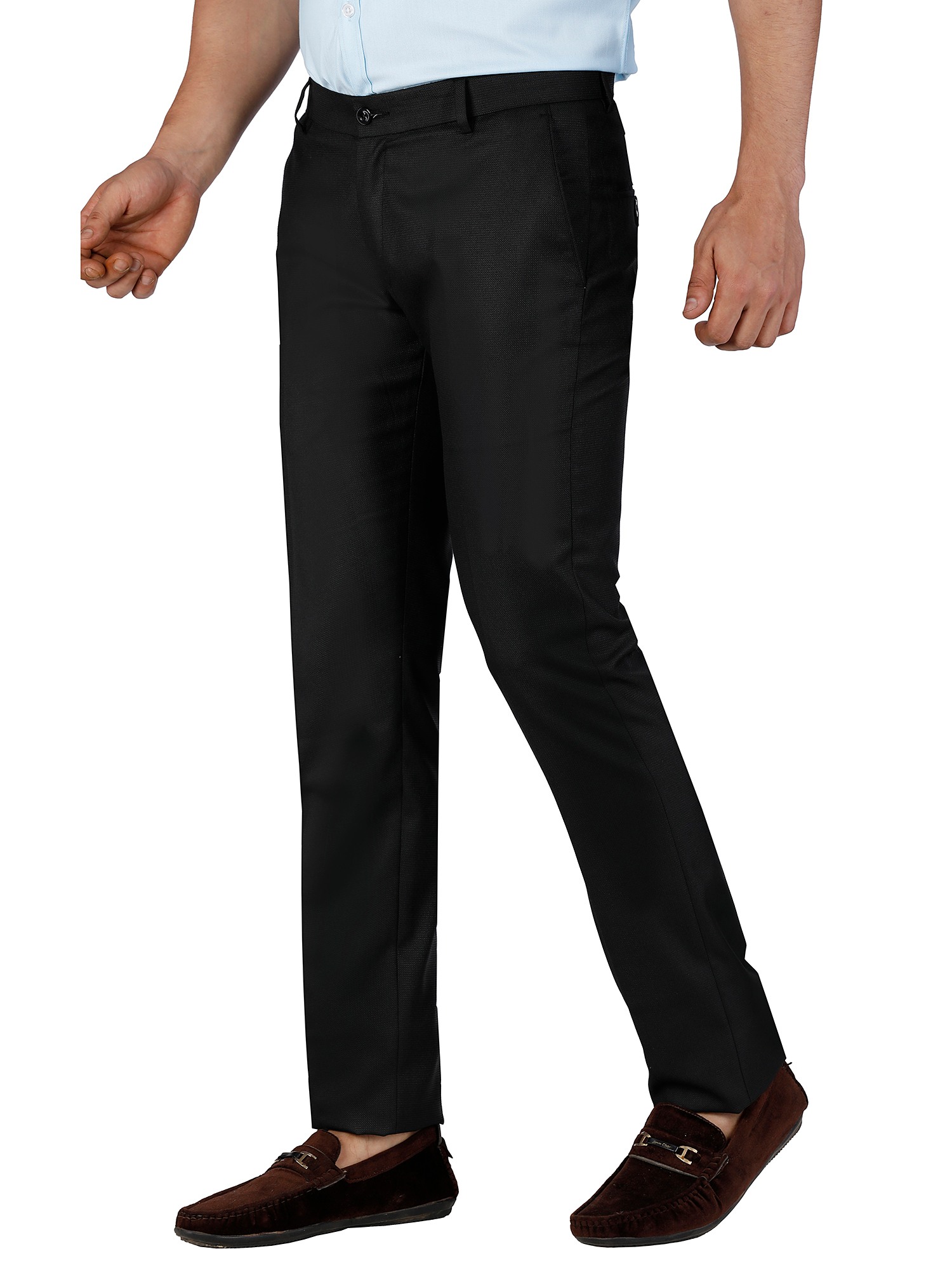 D'cot by Donear Men Black Polyester Tailored Solid Formal Trousers