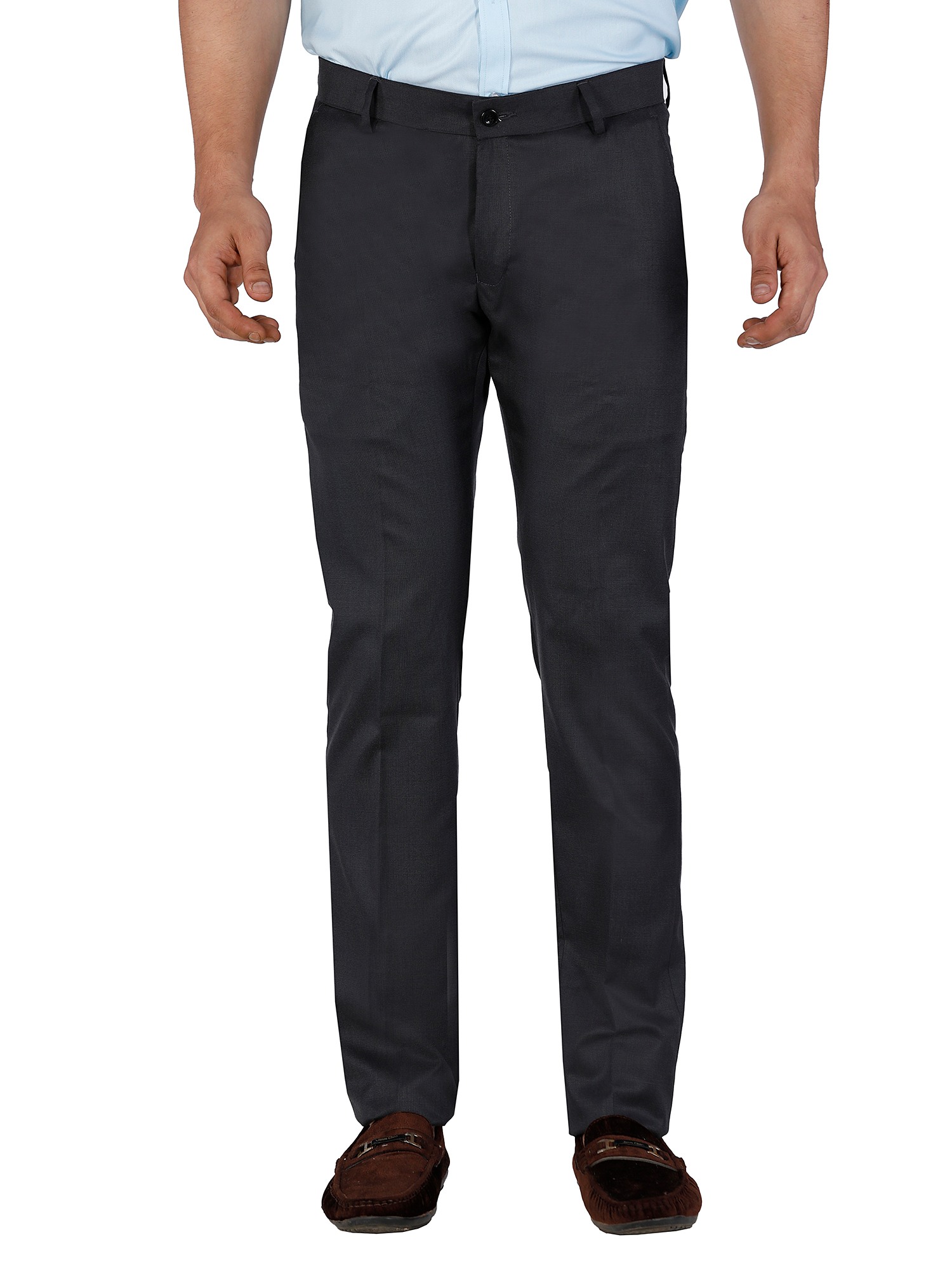 D'cot by Donear Men Black Polyester Tailored Solid Formal Trousers