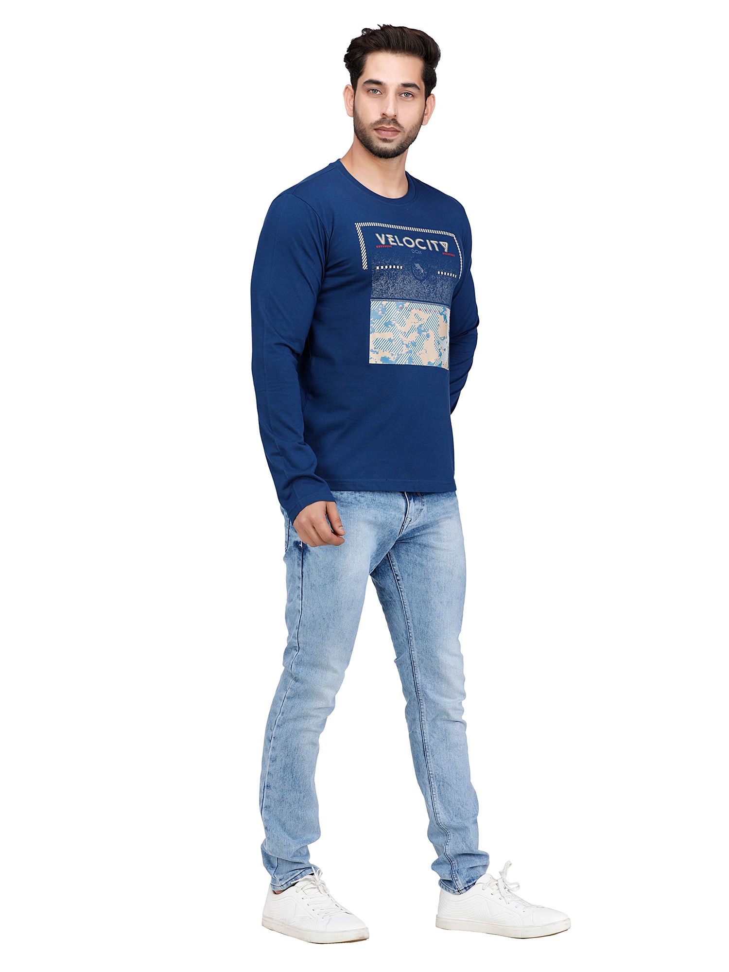 D'cot by Donear Men Blue Polycotton Regular Graphics T-Shirts