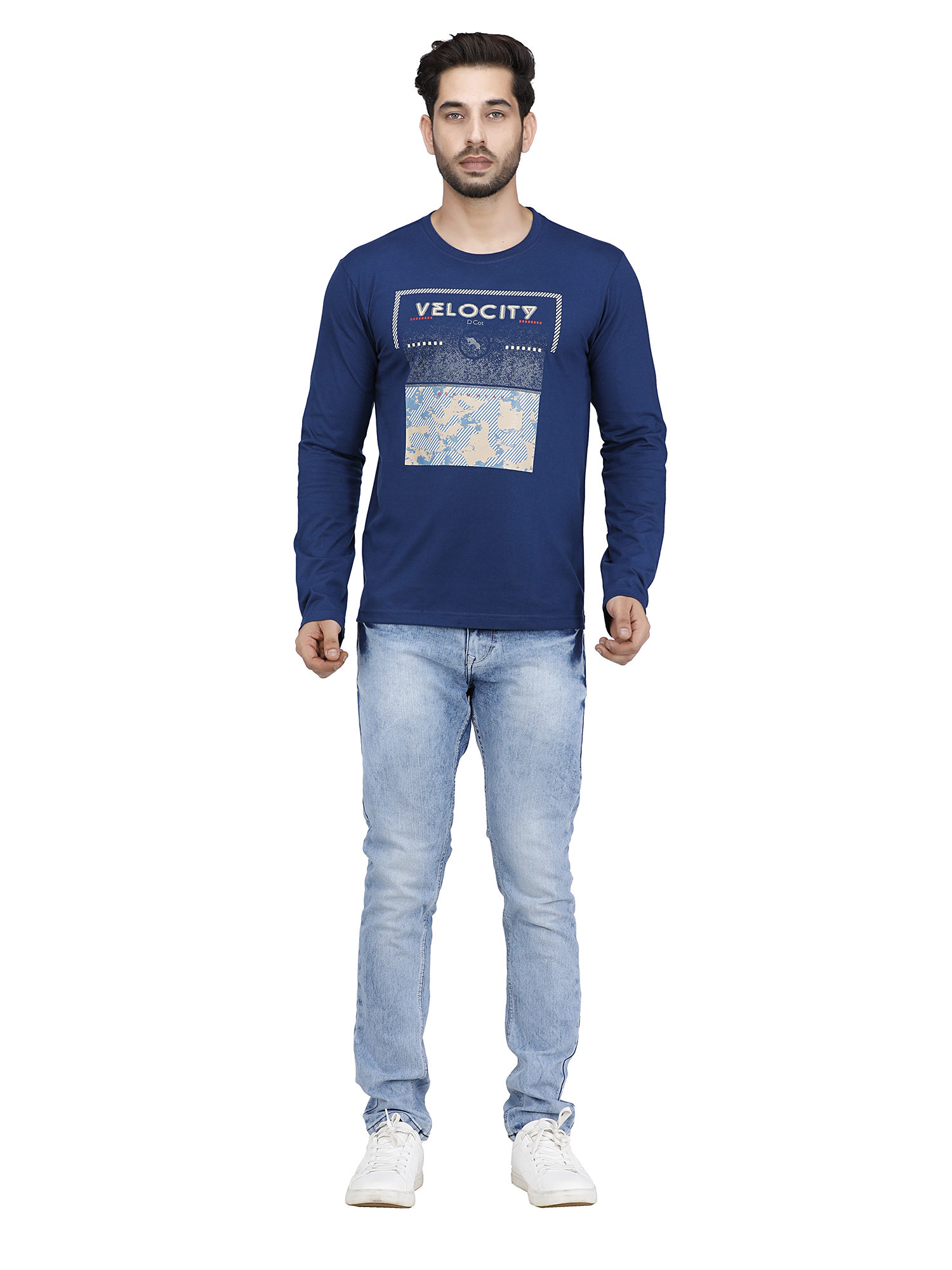 D'cot by Donear Men Blue Polycotton Regular Graphics T-Shirts