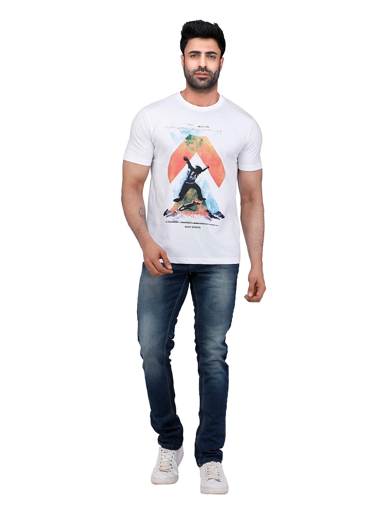 D'cot by Donear Men White Polycotton Regular Graphics TShirts