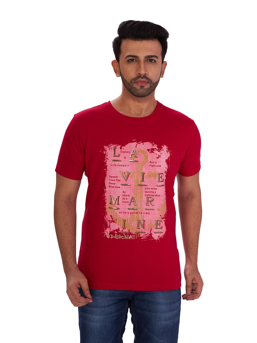 D'cot by Donear Men's Red Polycotton TShirts