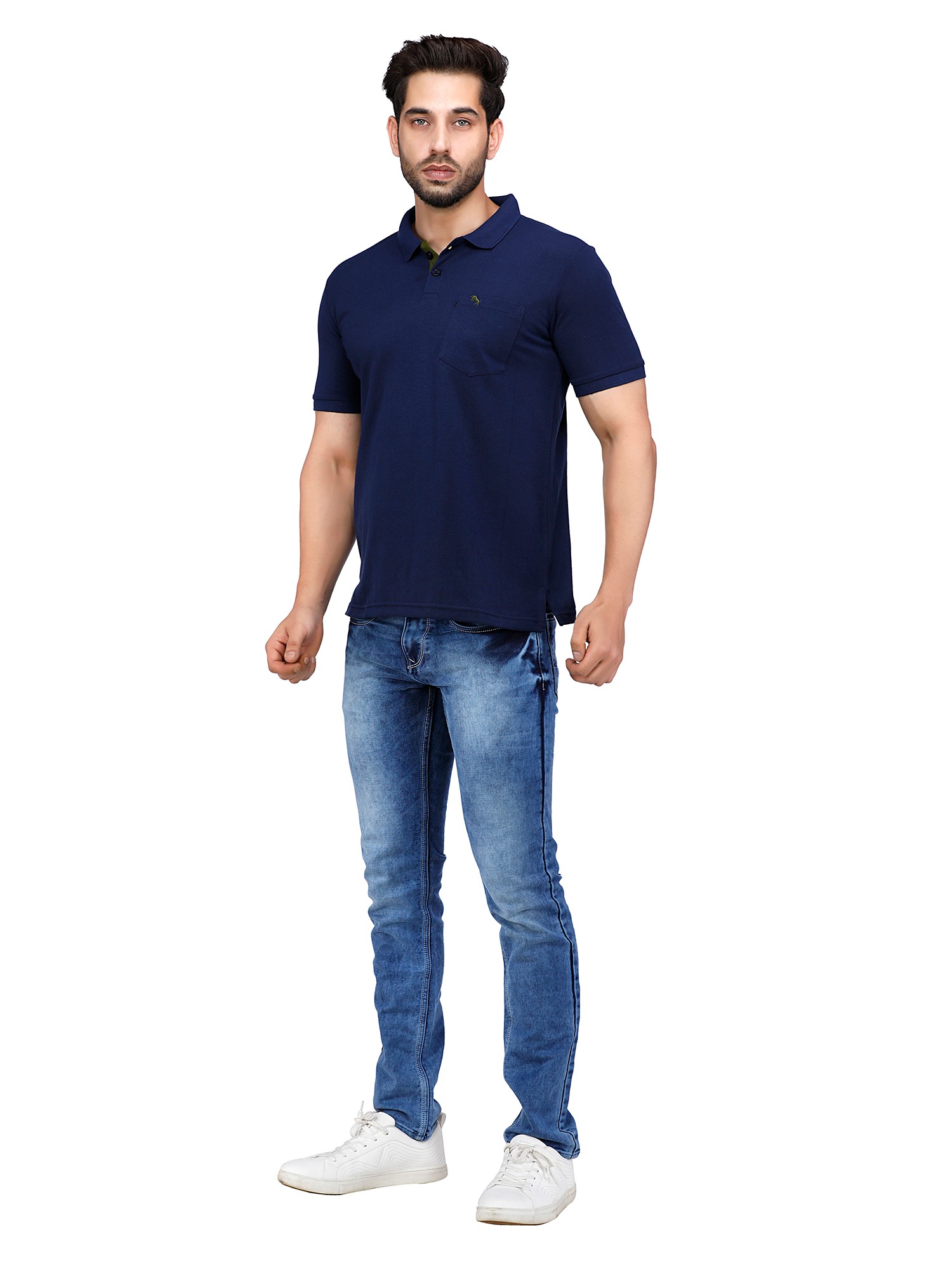 D'cot by Donear Men Blue Cotton Regular Solid T-Shirts