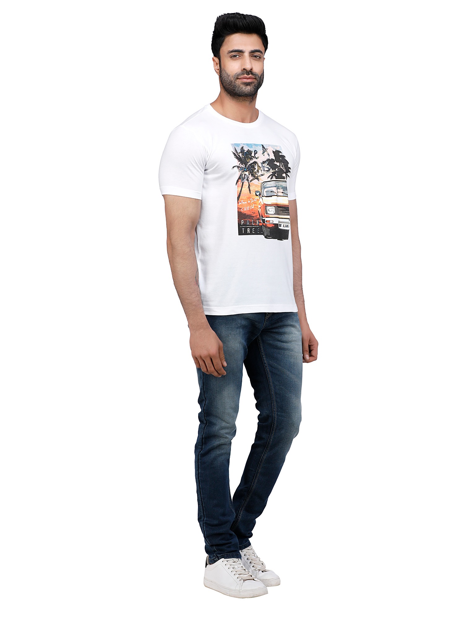 D'cot by Donear Men White Polycotton Regular Graphics TShirts