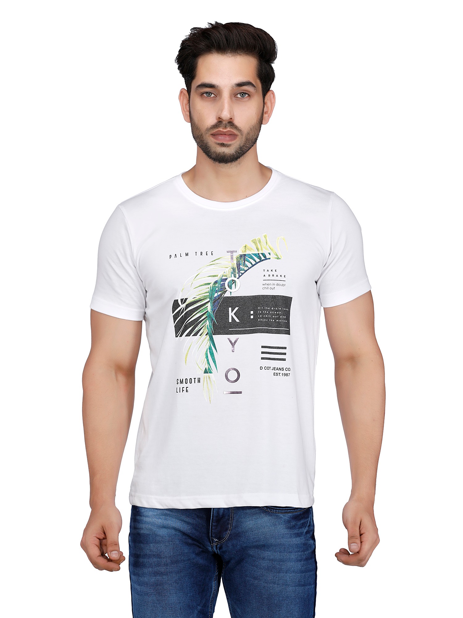 D'cot by Donear Men White Polycotton Regular Graphics TShirts