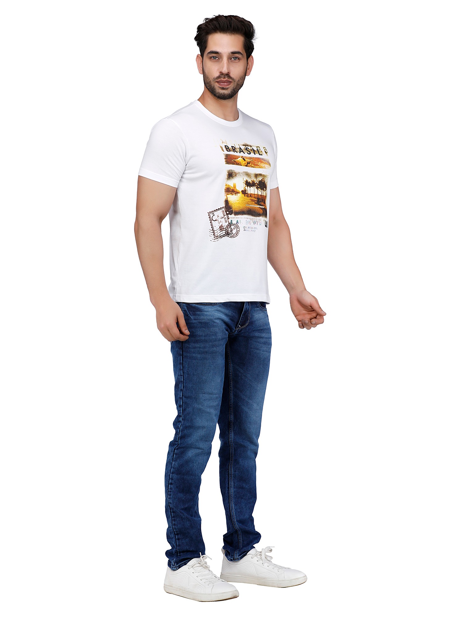 D'cot by Donear Men White Polycotton Regular Graphics T-Shirts