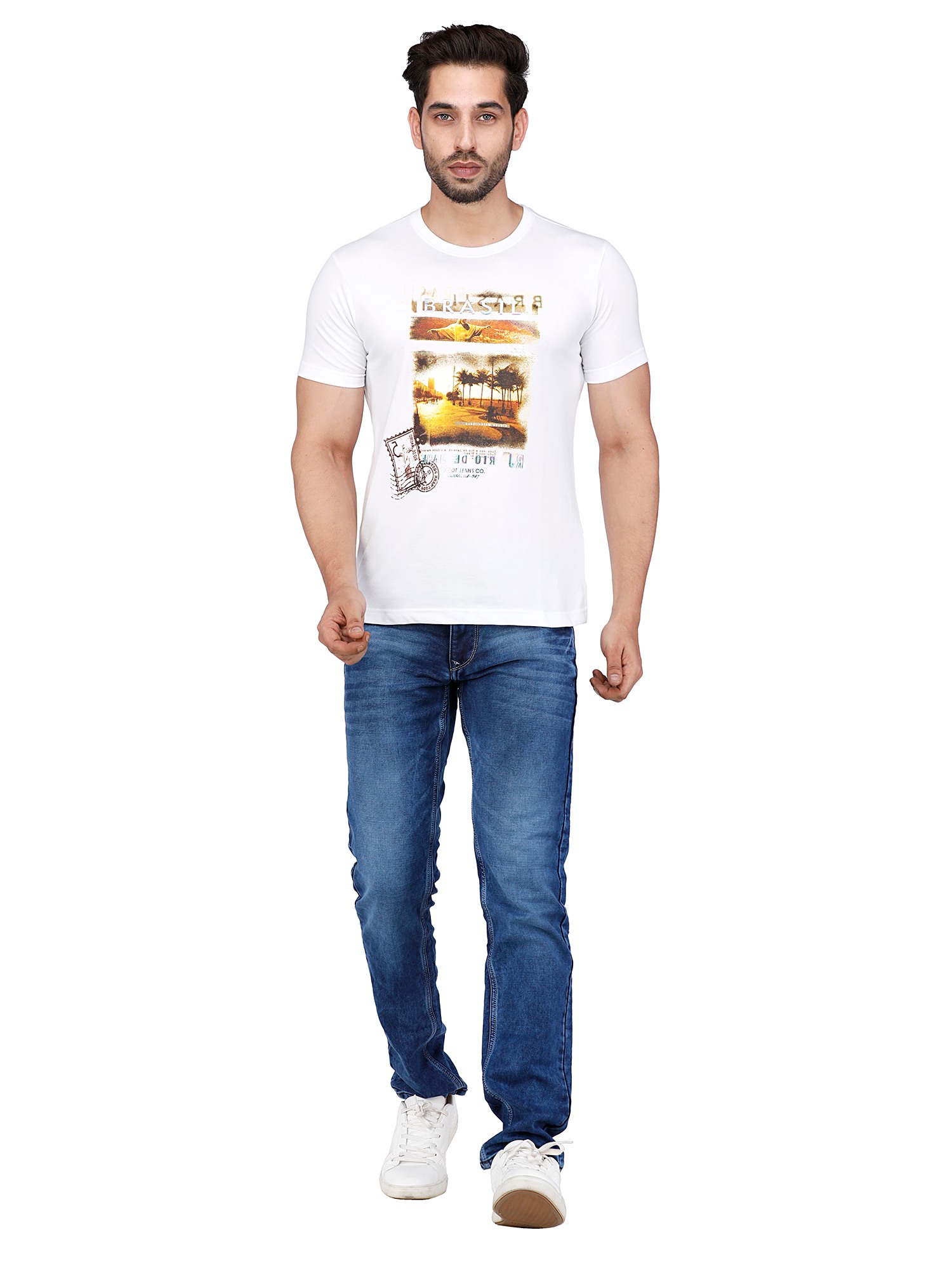 D'cot by Donear Men White Polycotton Regular Graphics T-Shirts