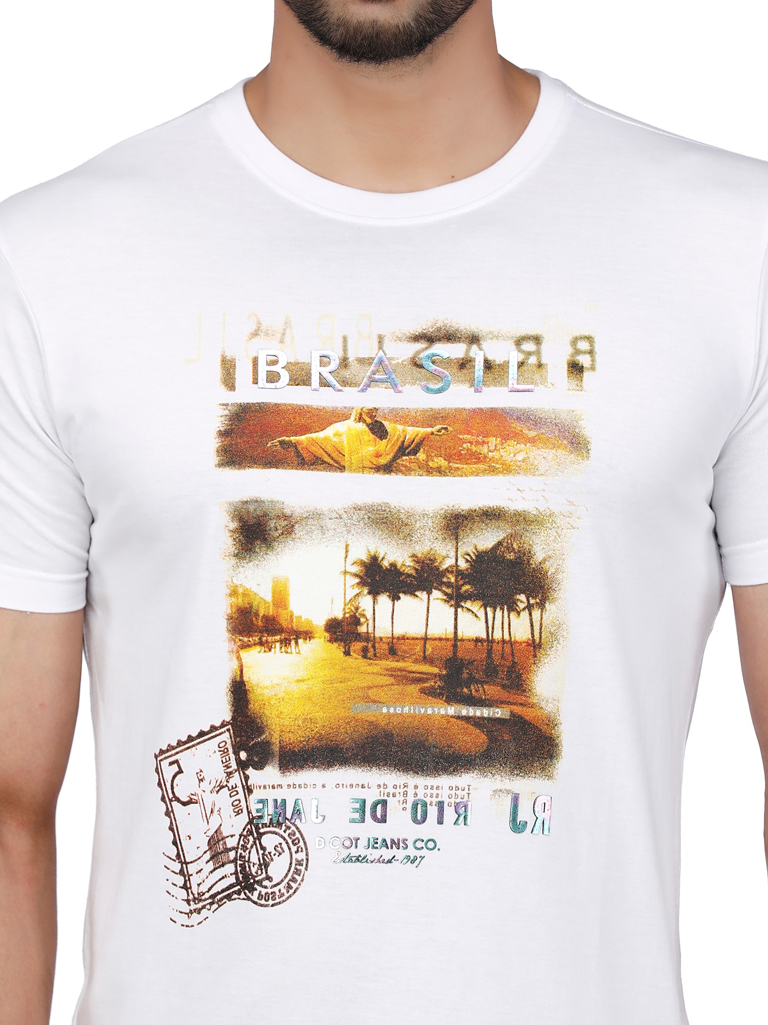D'cot by Donear Men White Polycotton Regular Graphics T-Shirts