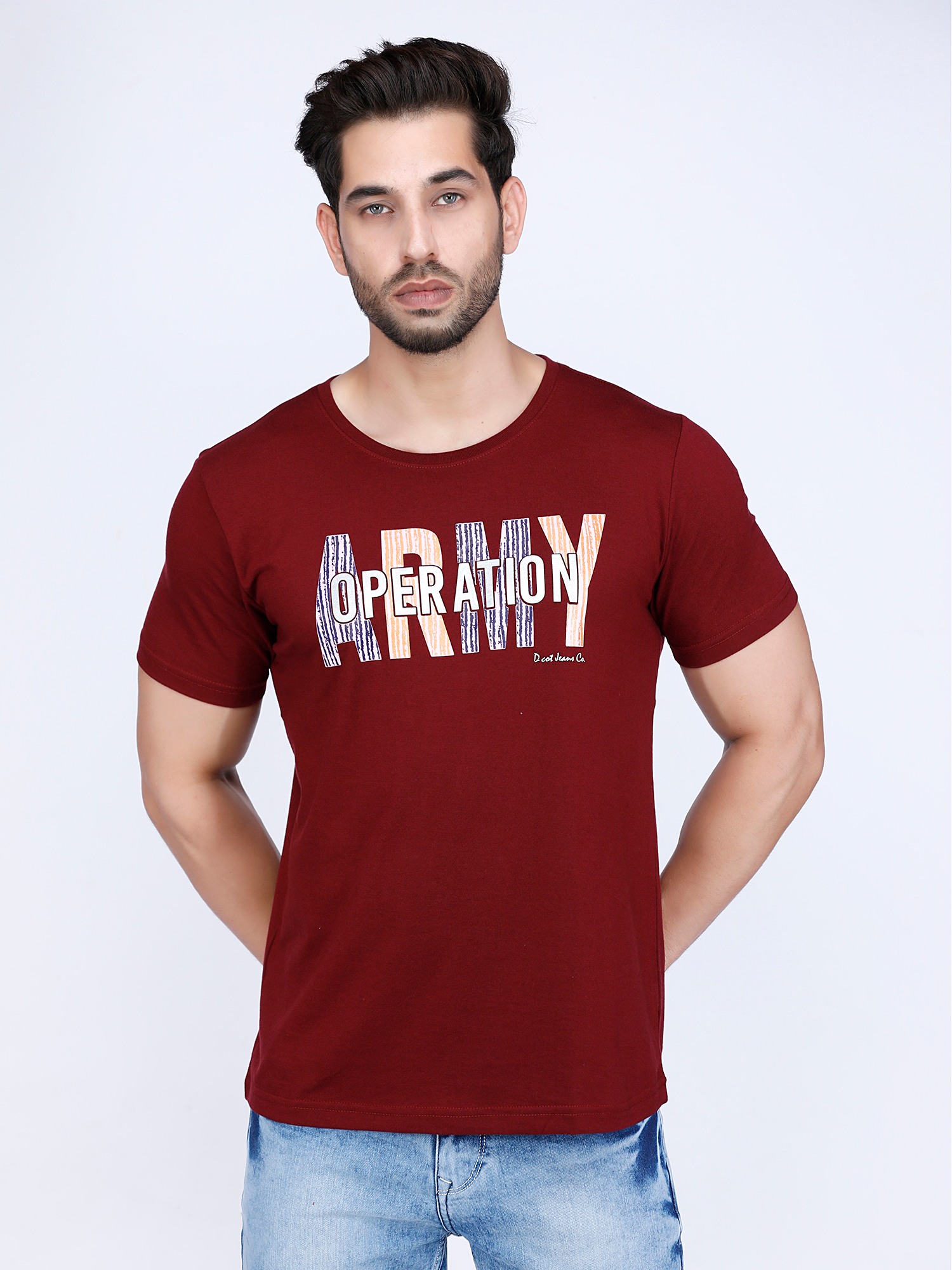 D'cot by Donear Men Red Polycotton Regular Graphics TShirts