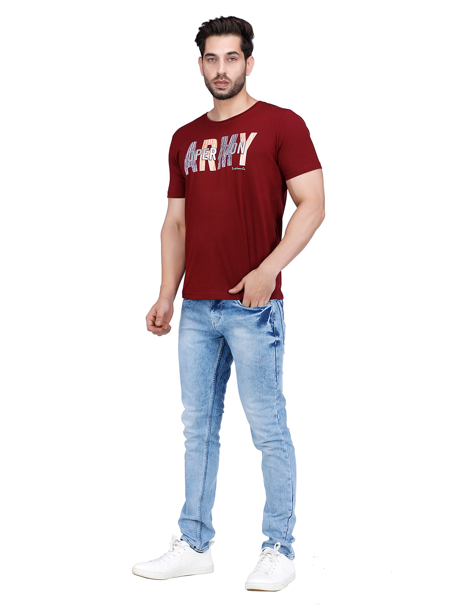 D'cot by Donear Men Red Polycotton Regular Graphics TShirts