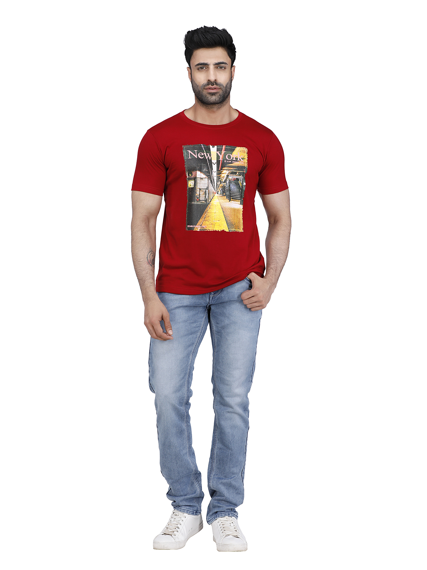 D'cot by Donear Men Red Polycotton Regular Graphics T-Shirts