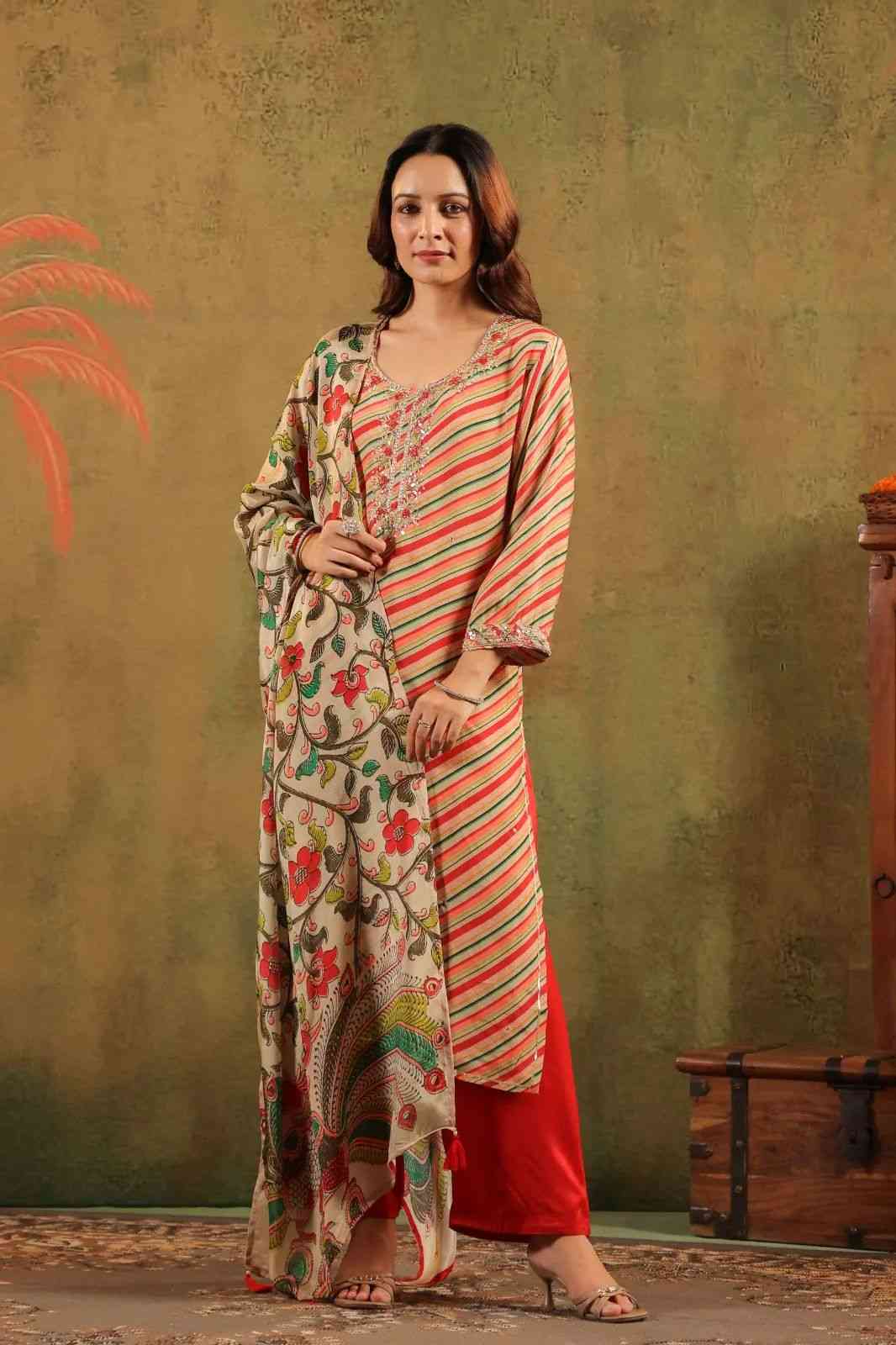 Pure Mul Silk Lehariya Duppata Set