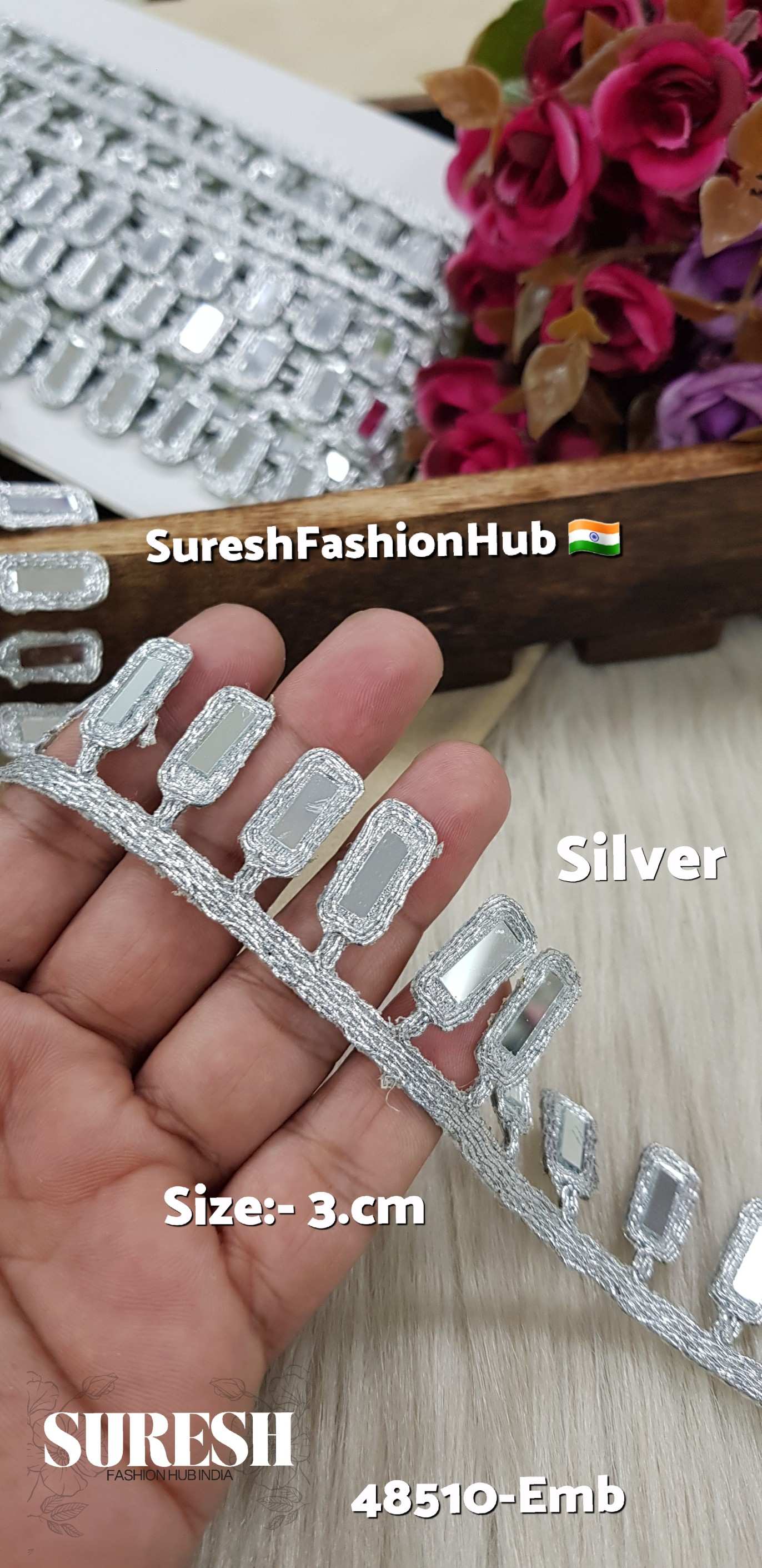 Silver Hanging Mirror Cutwork BorderDesign Number: 48510-Emb