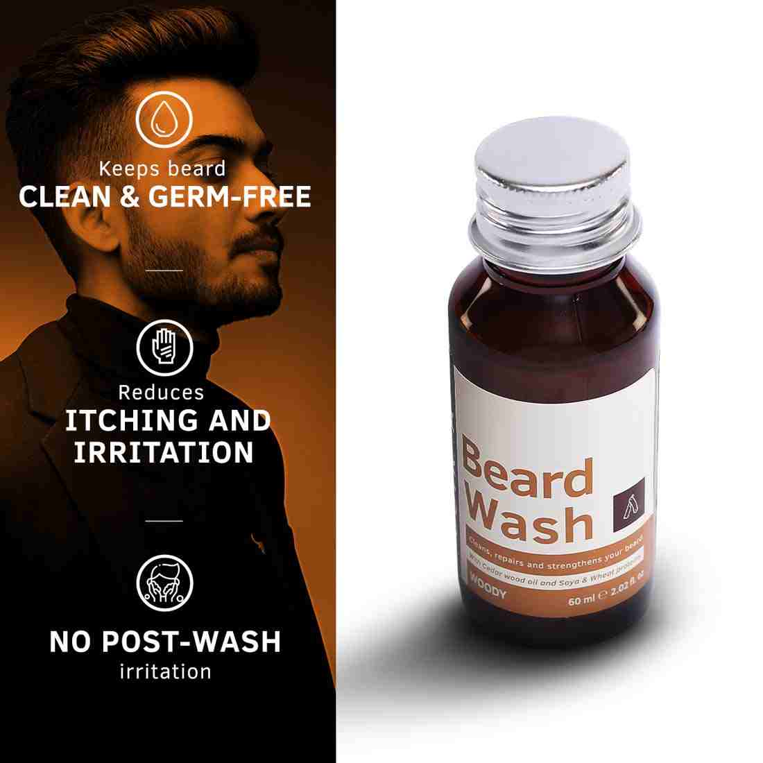 Ustraa Beard growth Oil Advanced - 60ml And Beard Wash Woody - 60ml