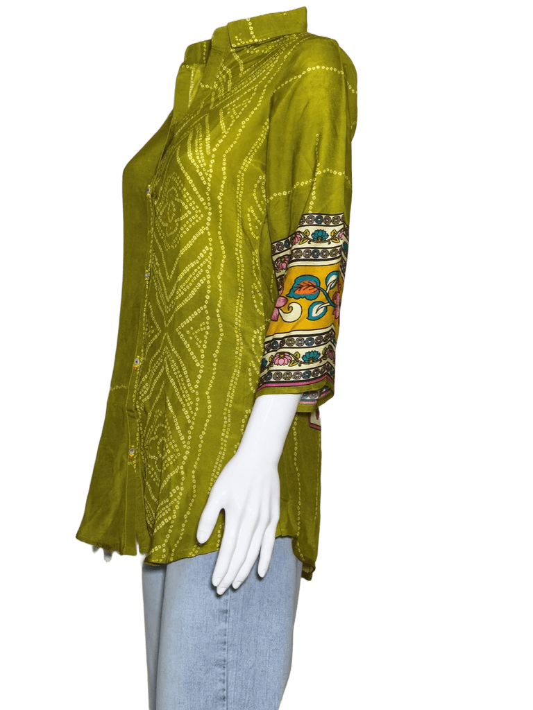 Prom Girl Women's Olive Green Cotton Straight-Cut Printed Tunic