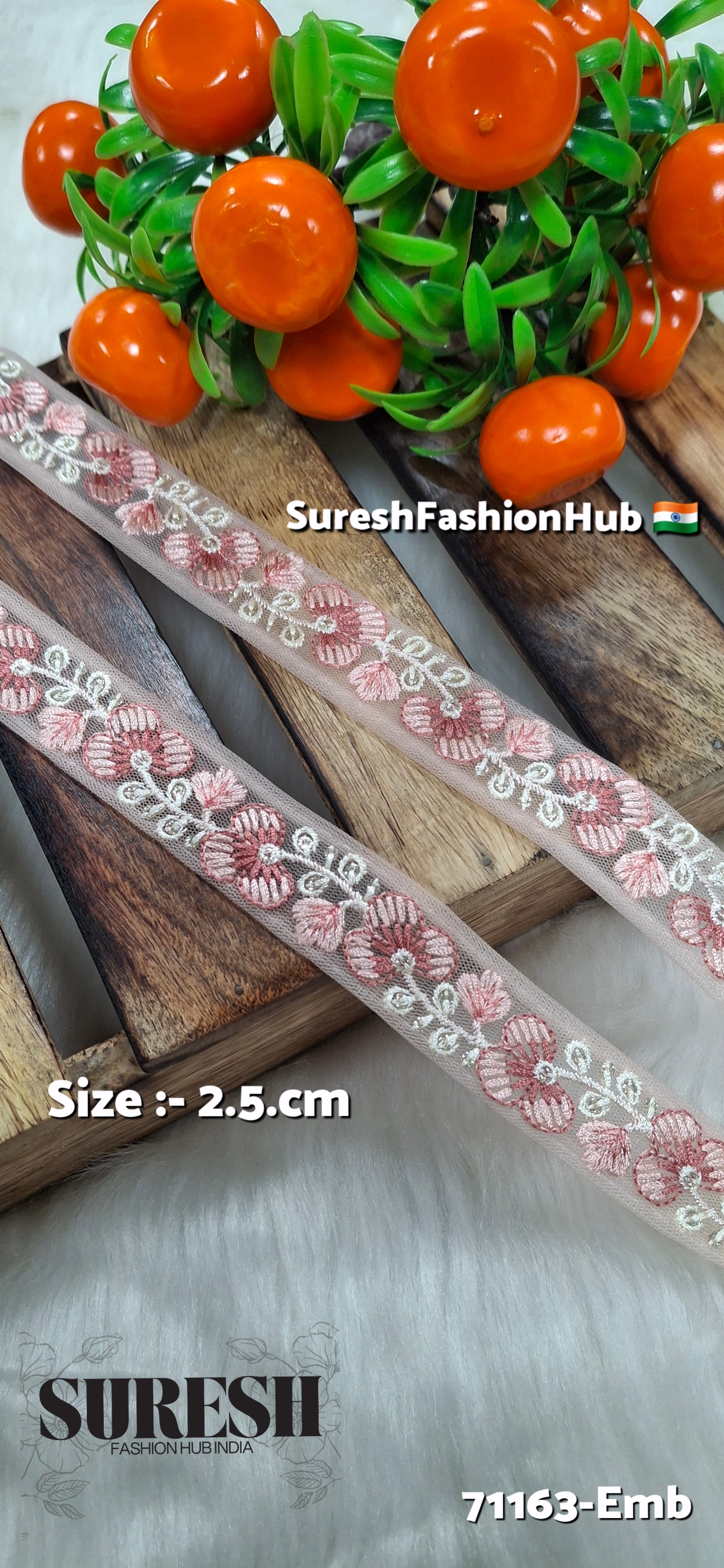 Floral Thread Embroidery Lace – Peach | 71163-Emb