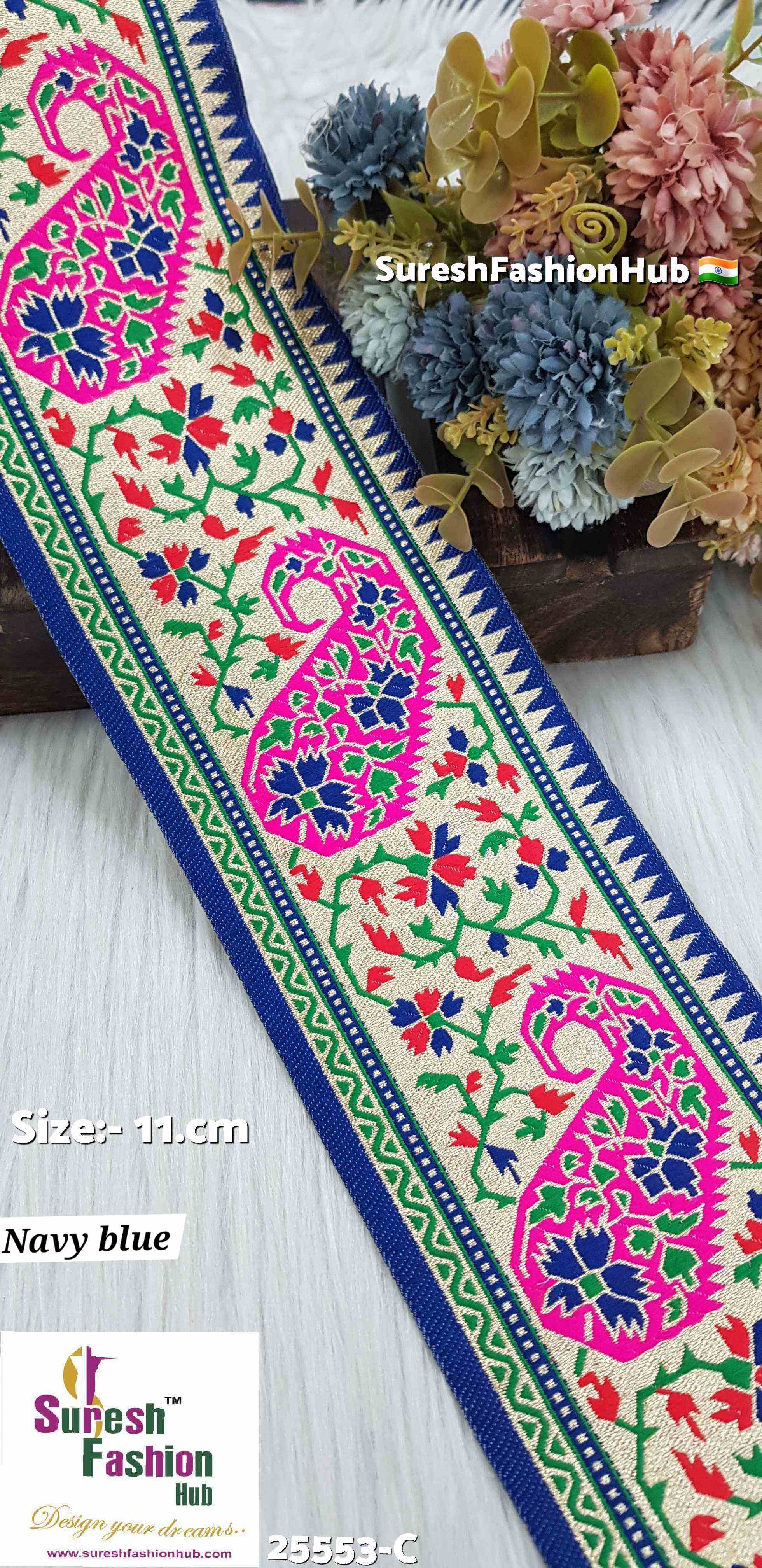 Navy Blue Keri Floral Banarasi Border Lace