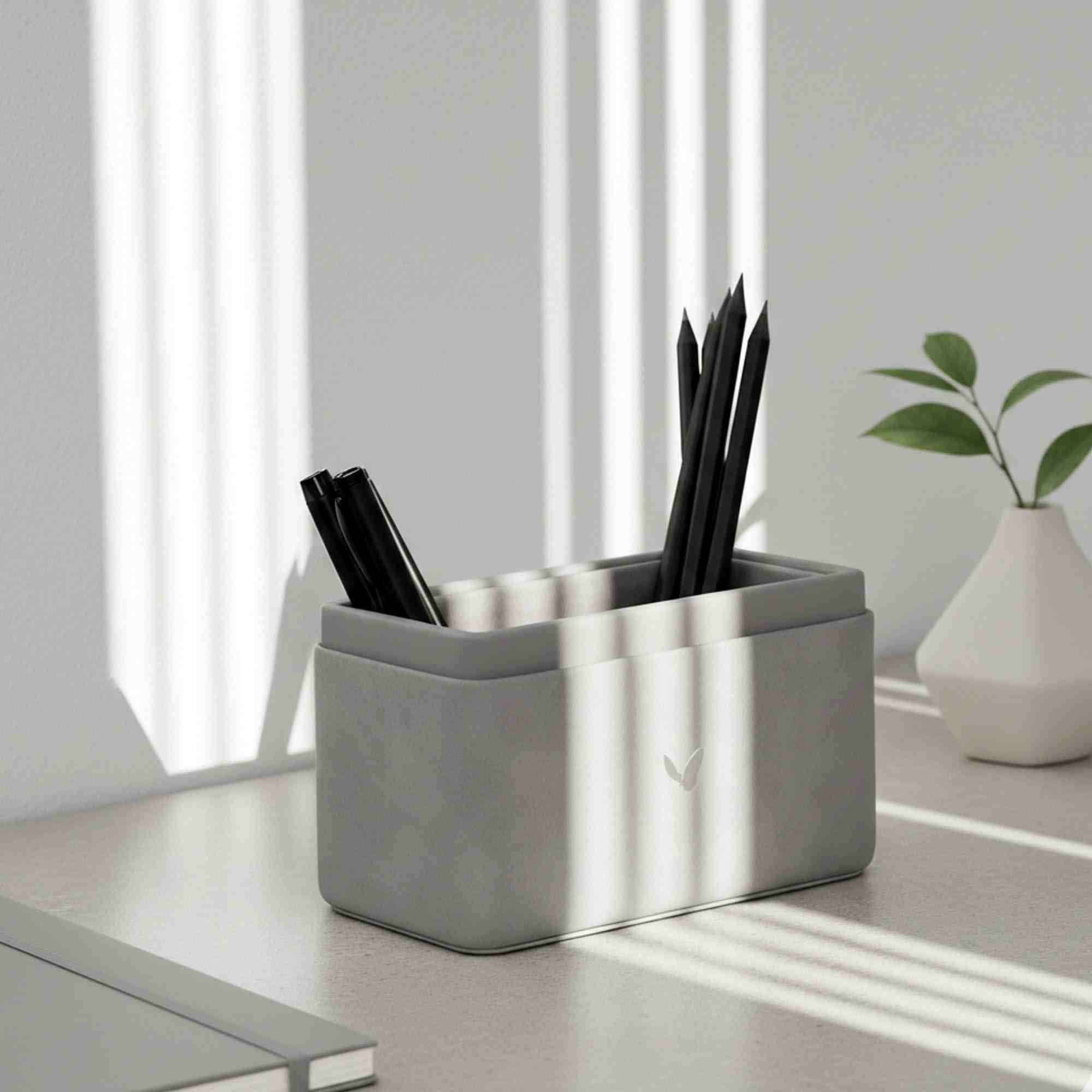 Pen/Pencil Holder | Faux Leather | Rectangular Medium | Moderno | Grey
