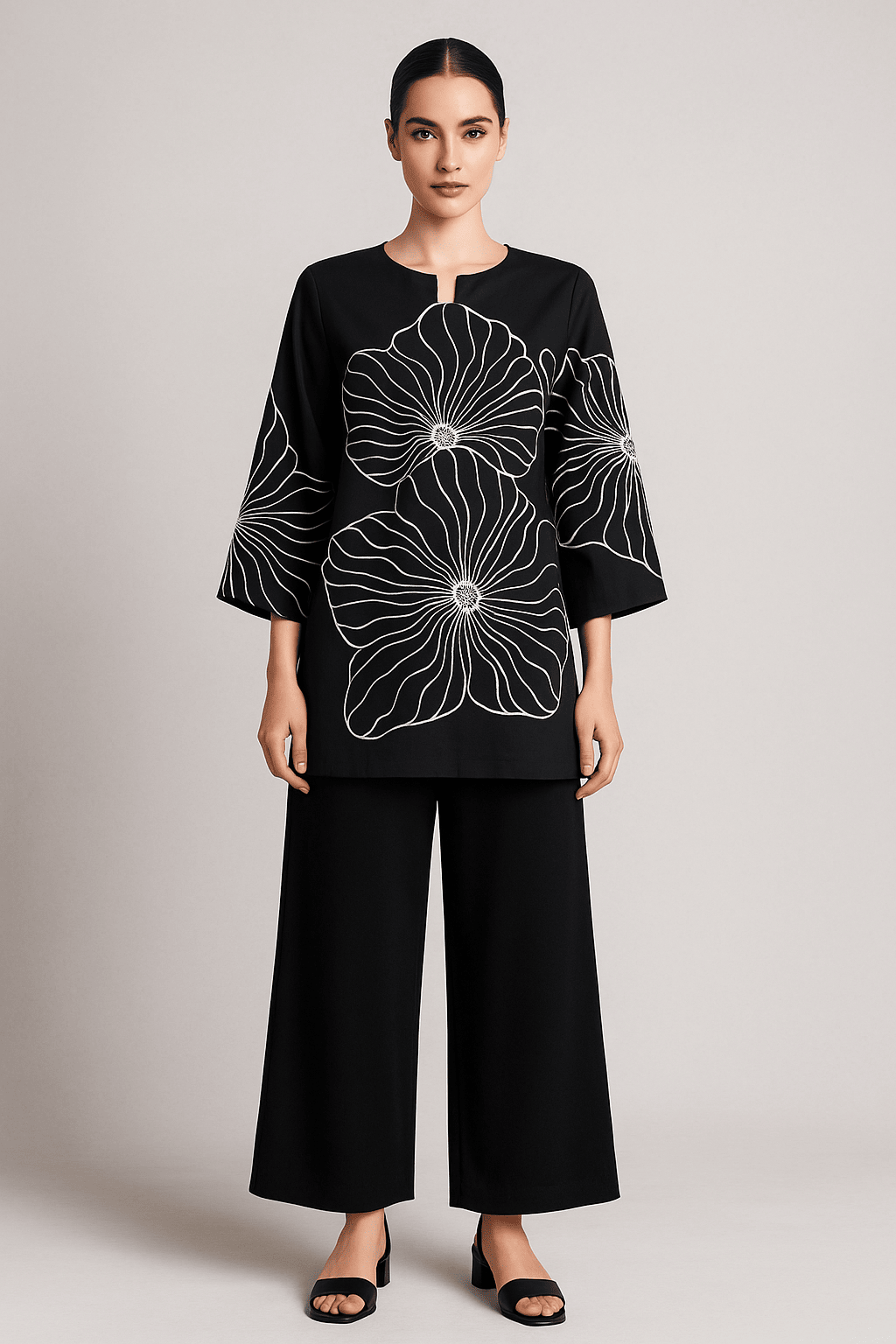 Women's Black  Embroidered co-ord With Black  Pant