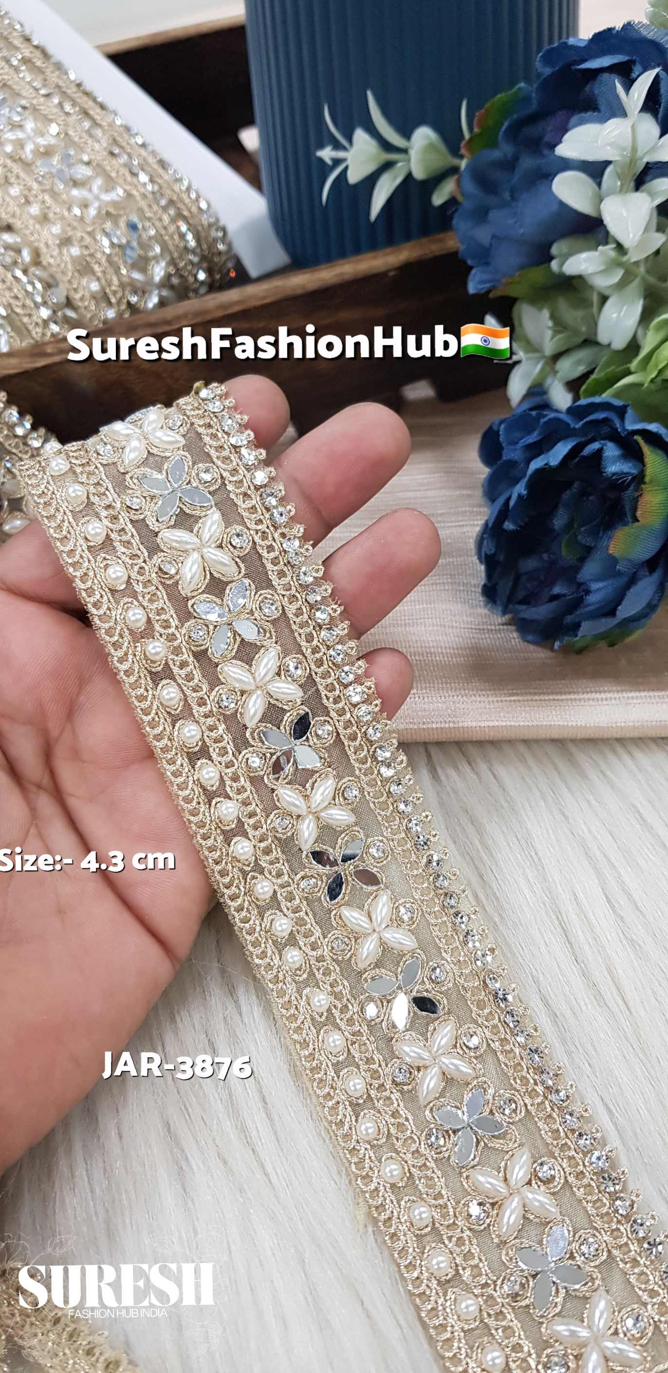 Gold Pearl Mirror Diamond Cutwork Lace