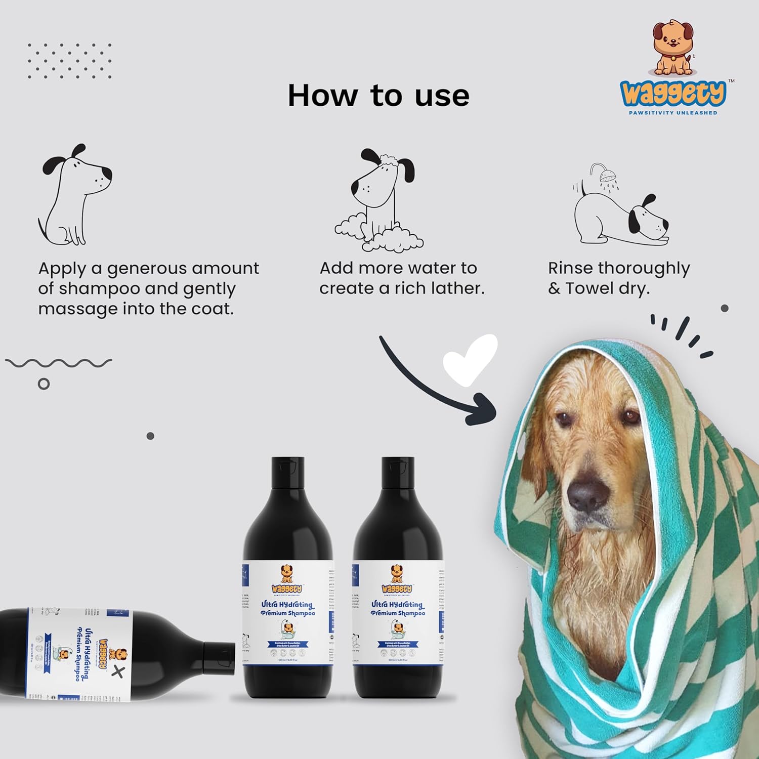 Waggety Ultra Hydrating Premium Dog Shampoo, 500ml
