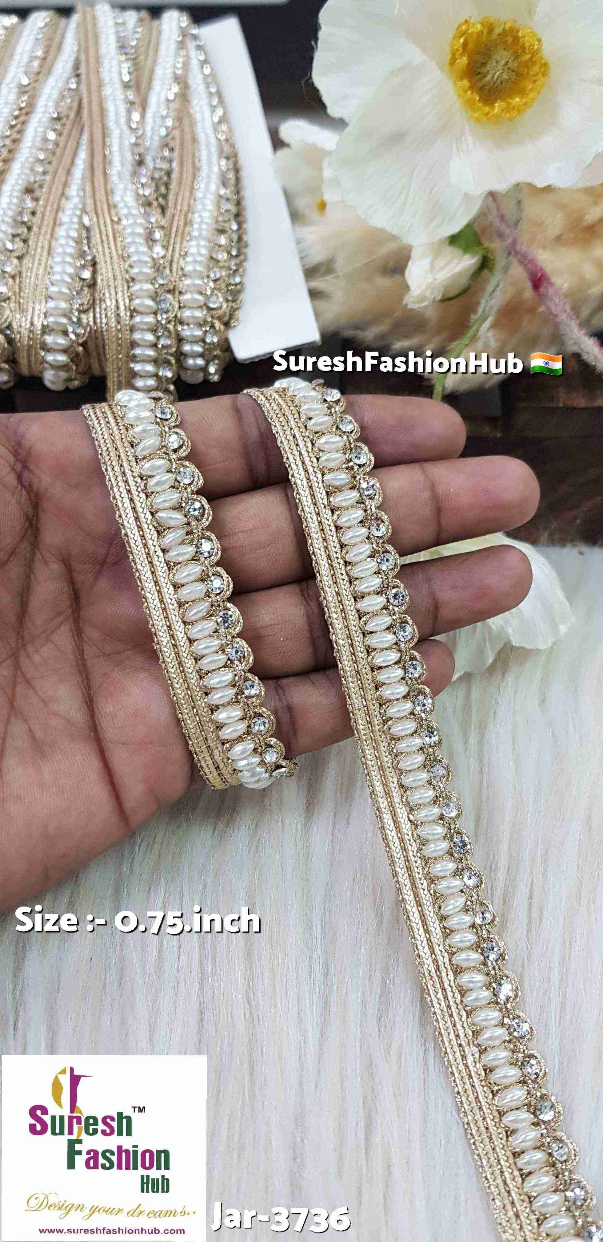 "Elegant Pearl Shade Jhalar Lace Trim for Ethnic Fashion""Elegant Pearl Shade Jhalar Lace Trim for Ethnic Fashion"