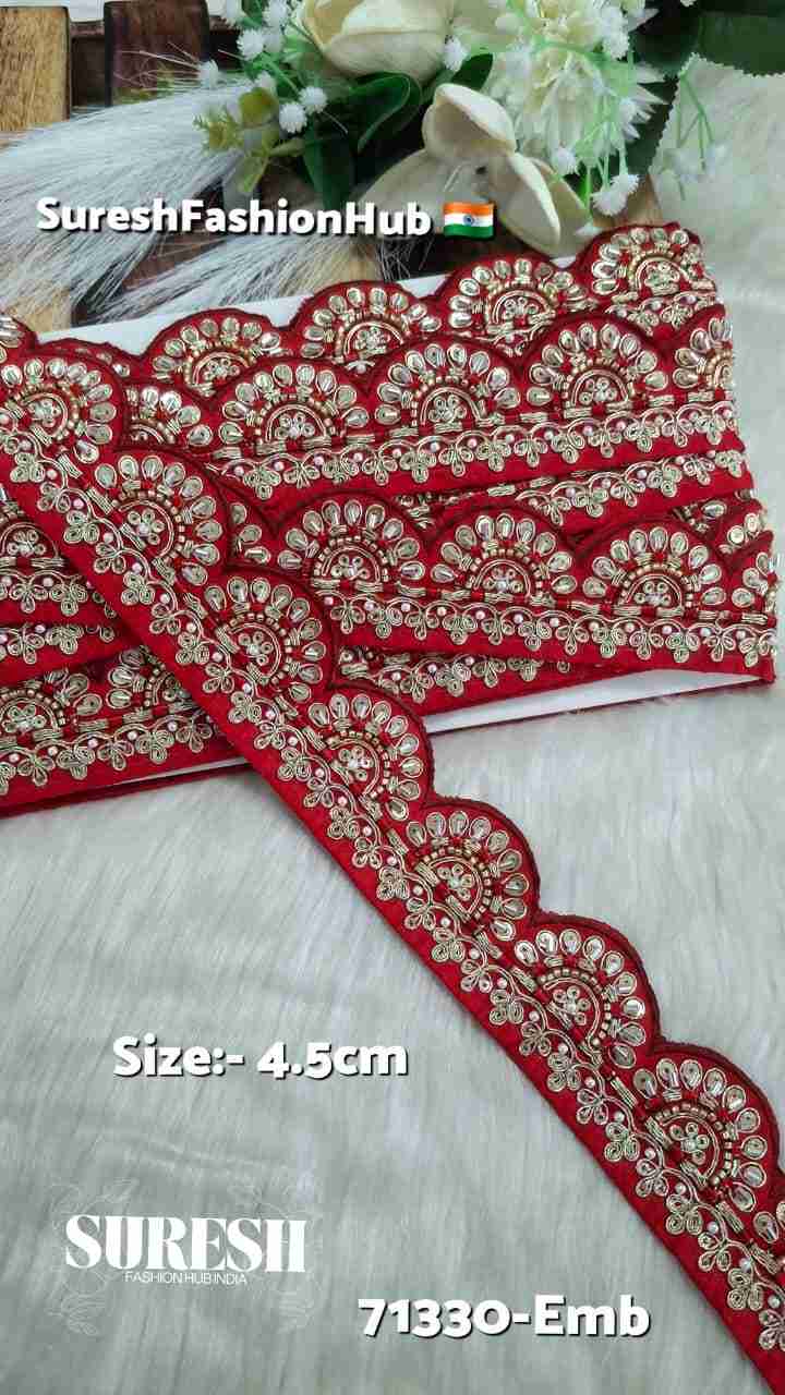 Red Tone-on-Tone Scallop Embroidery Lace – 71330-Emb