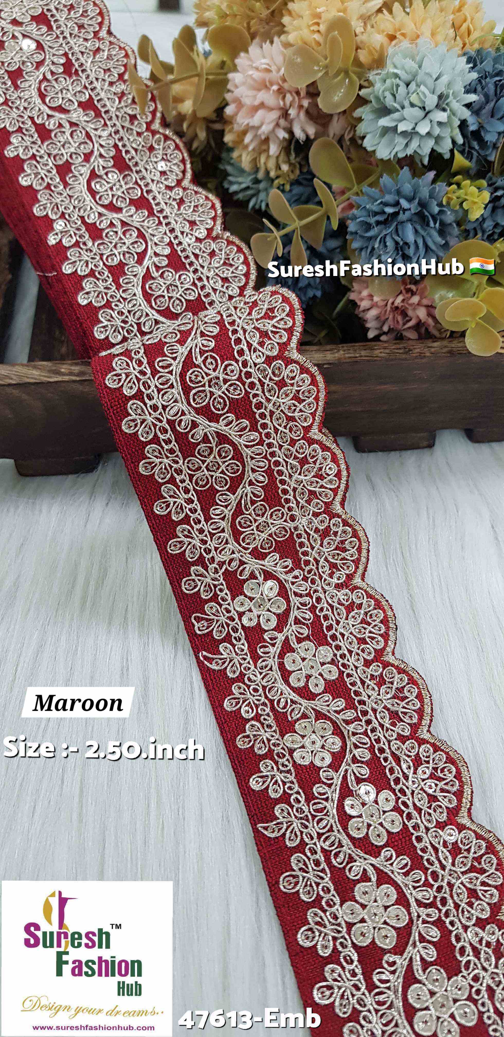 Floral Maroon Fabric Based Embroidery