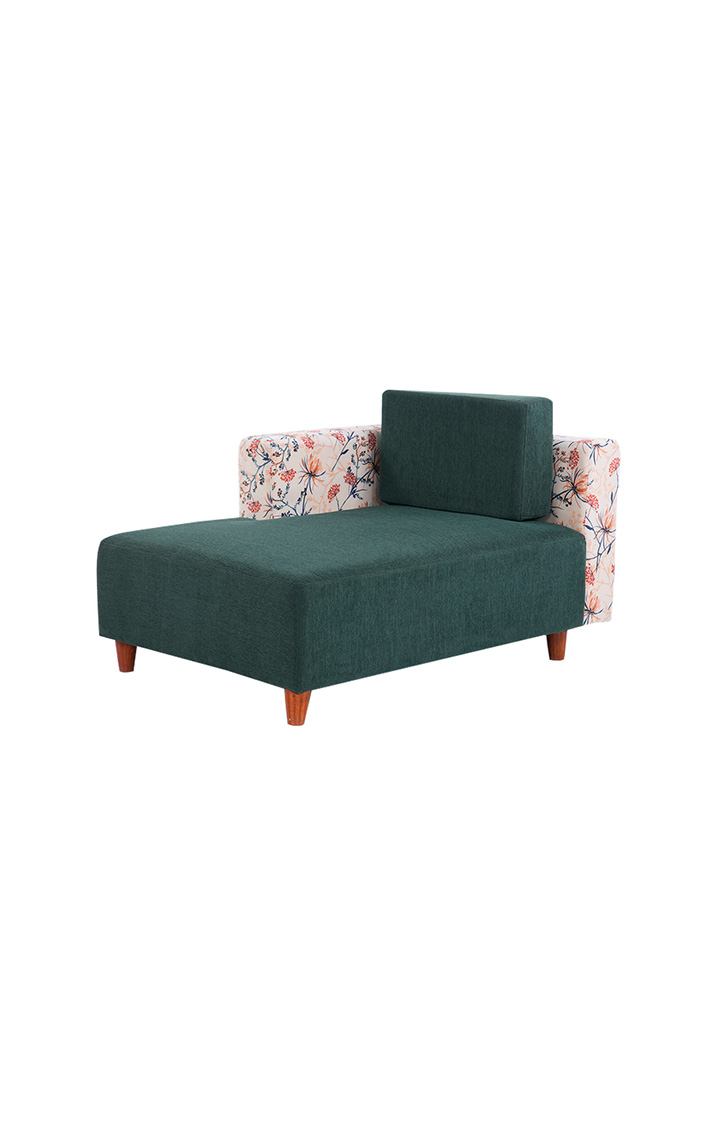 neudot Hailey Duet Fabric 1 Seater Right Aligned Lounger | R Shape | RHS | Comfortable Sofa Dual Color | Living Room | Bed Room | Floral Castle Green Colour