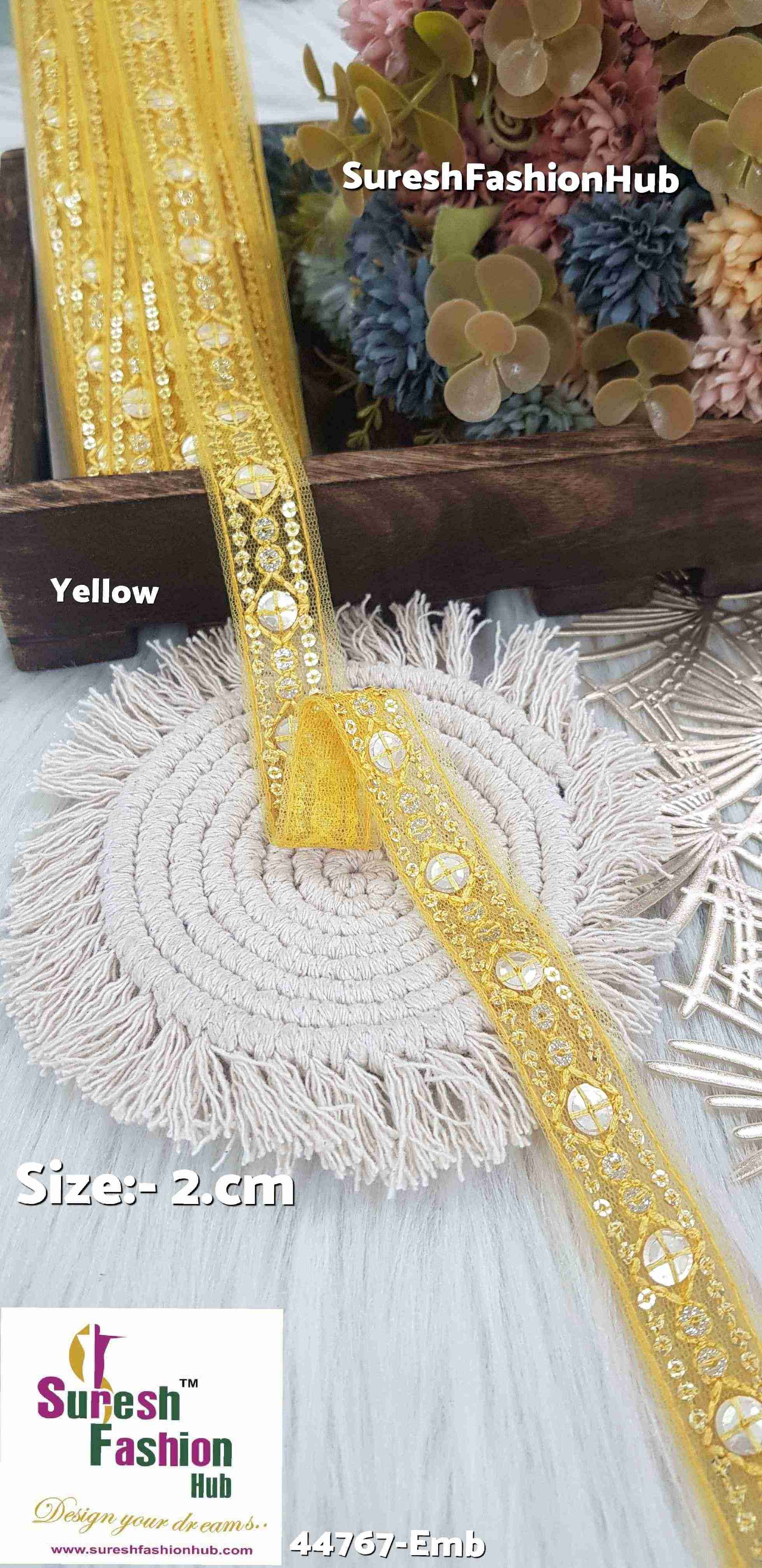 Yellow Net Embroidered Lace