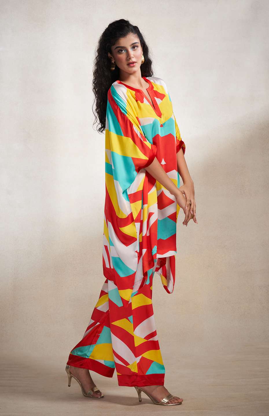 Red & Blue Abstract Poncho Kurta