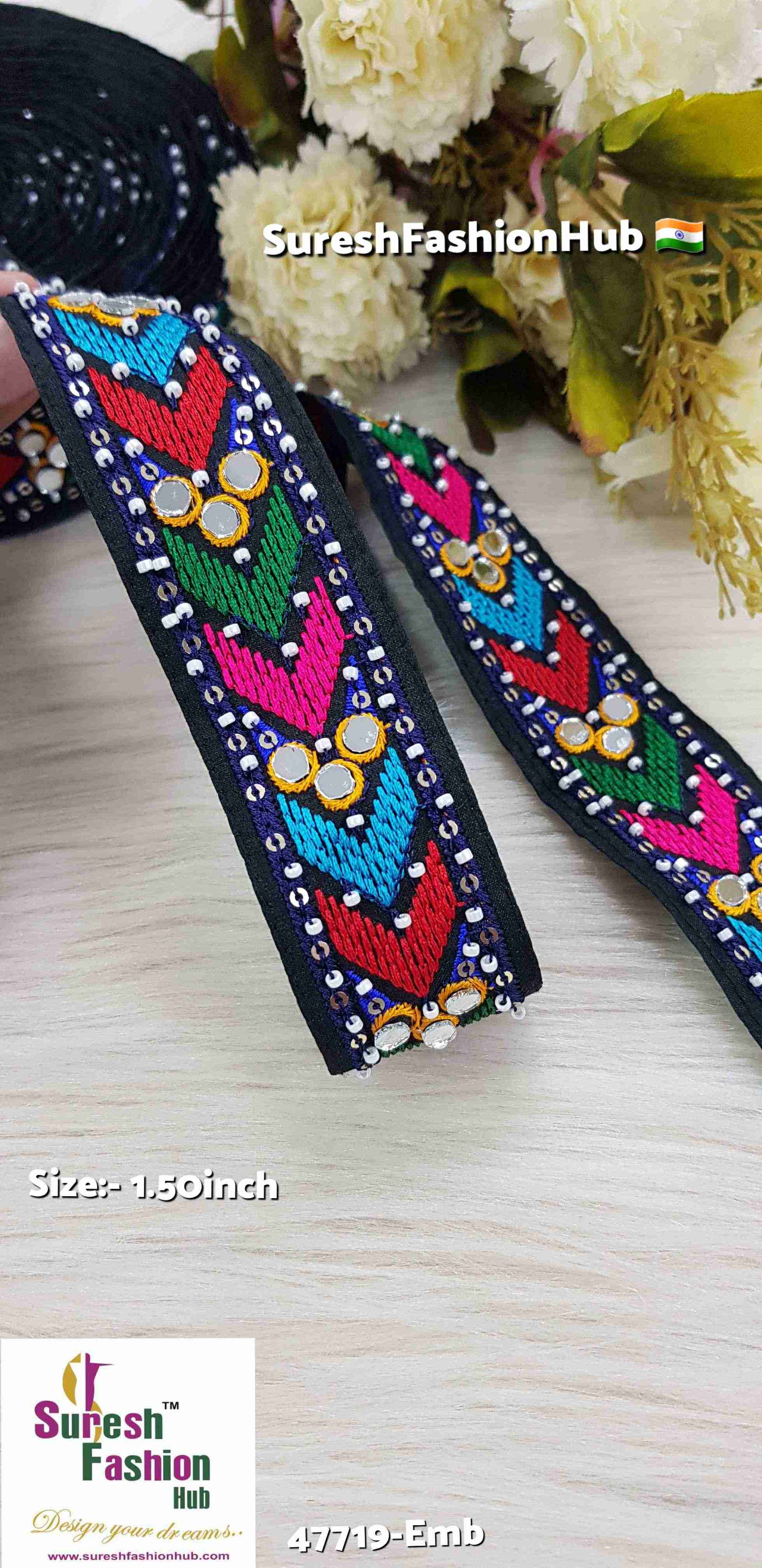 Geometric Elegance Beaded Embroidery Lace on Black Fabric
