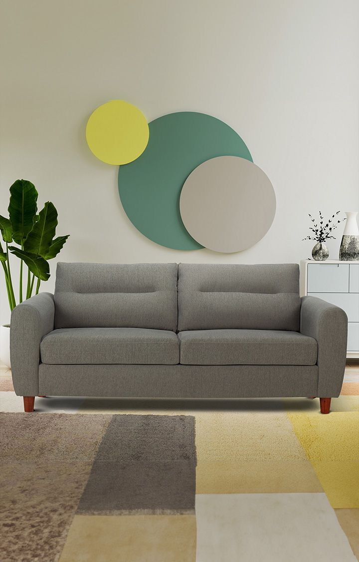 neudot Scott Sofa for Living Room |3 Persons Sofa|Premium Fabric with Cushioned Armrest | Solid Wood Frame|3 Seater in Misty Grey Color