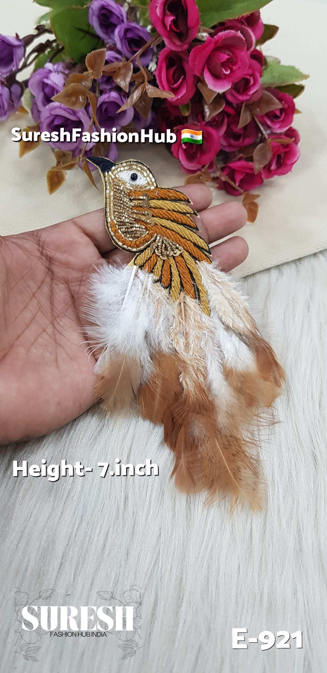 E-921 Brown Left Side Bird Feather Patch